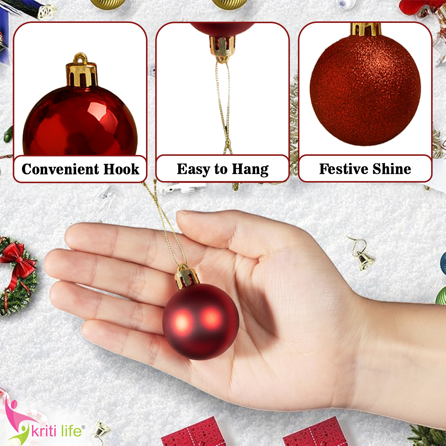 Red Christmas Tree Hanging Balls – Pack of 24 | Matte & Glitter Ornaments
