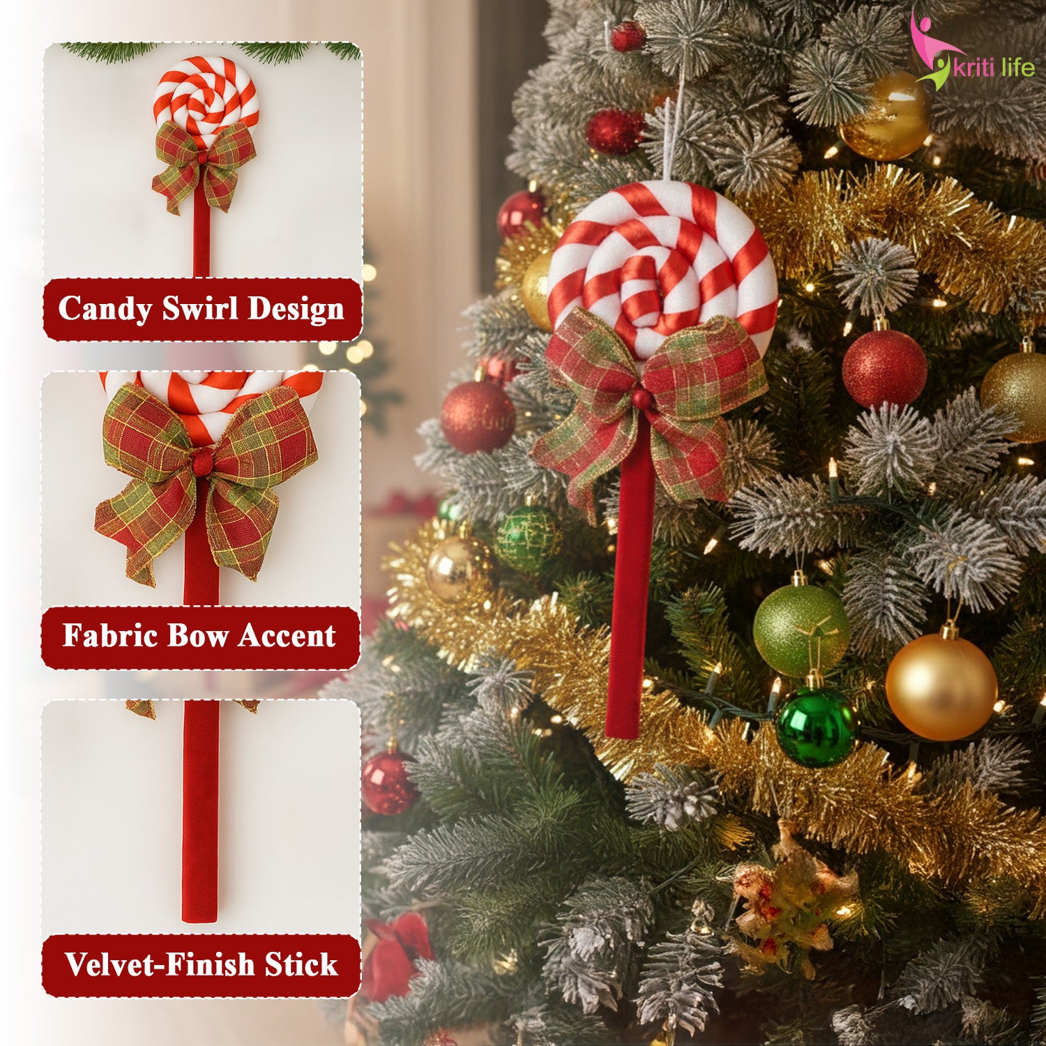 Candy Swirl Christmas Tree Hanging Ornament – Decorative Lollipop Stick (38 cm)