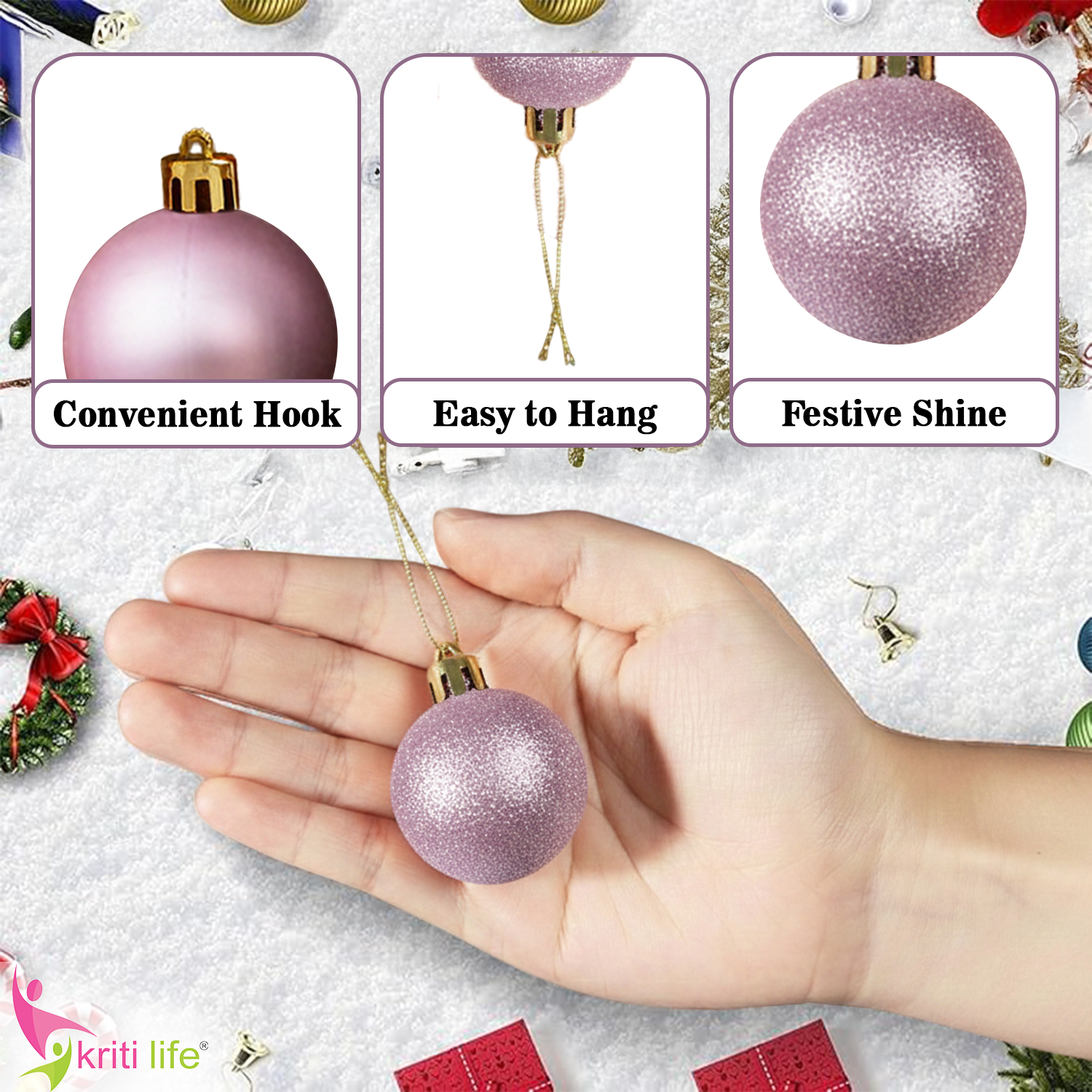 Pink Christmas Tree Hanging Balls – Pack of 24 | Matte, Glossy & Glitter Ornaments