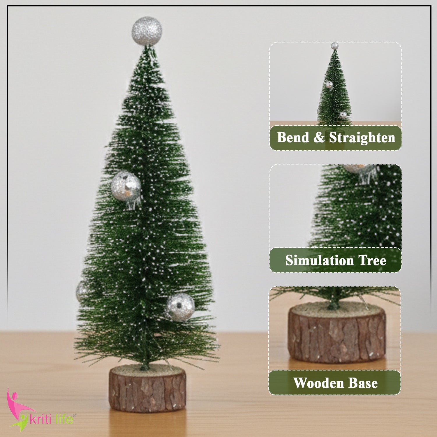 Mini Table Christmas Tree – Green Bottle Brush with Silver Balls (20 cm)