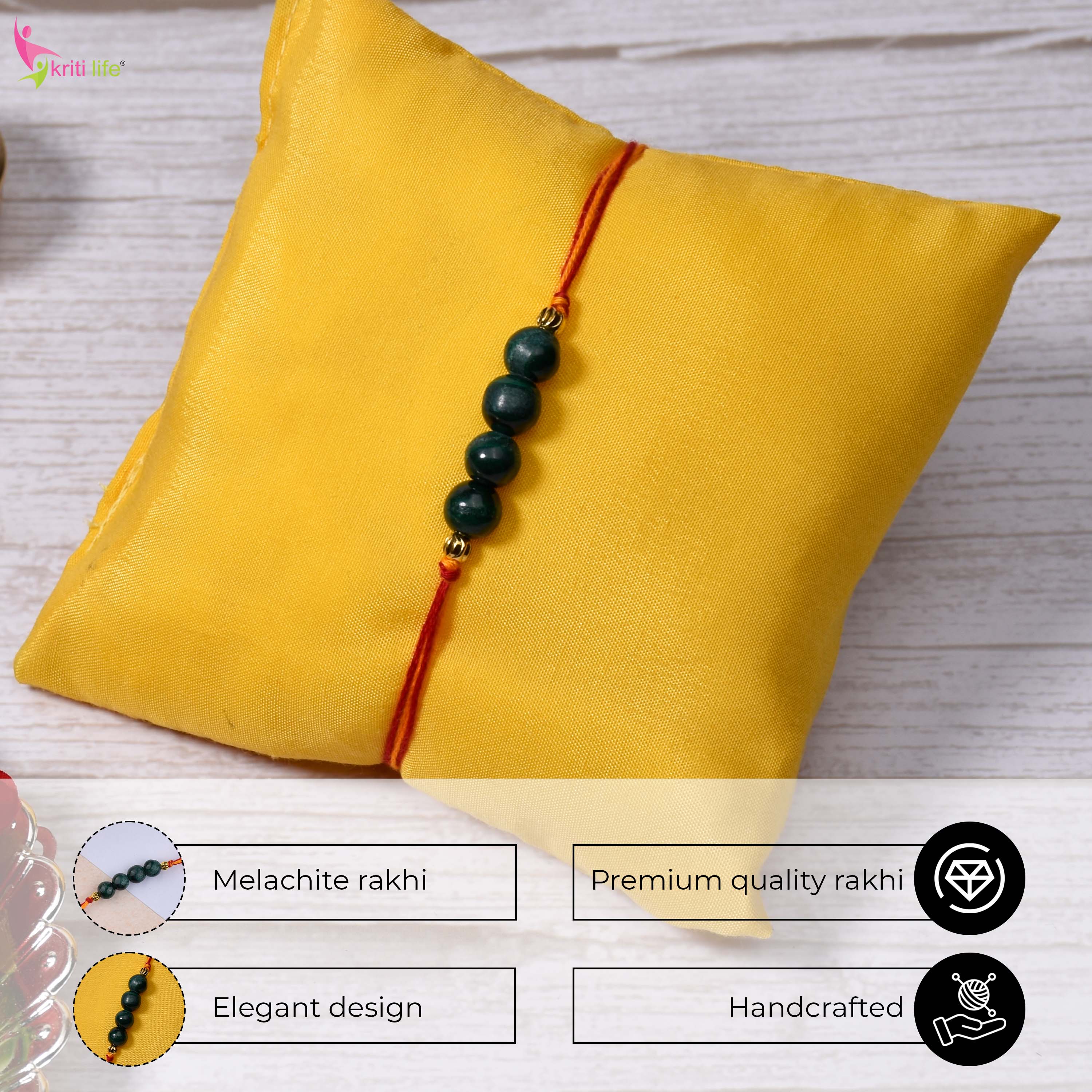 Malachite Gemstone Rakhi | Handmade Natural Stone Rakhi