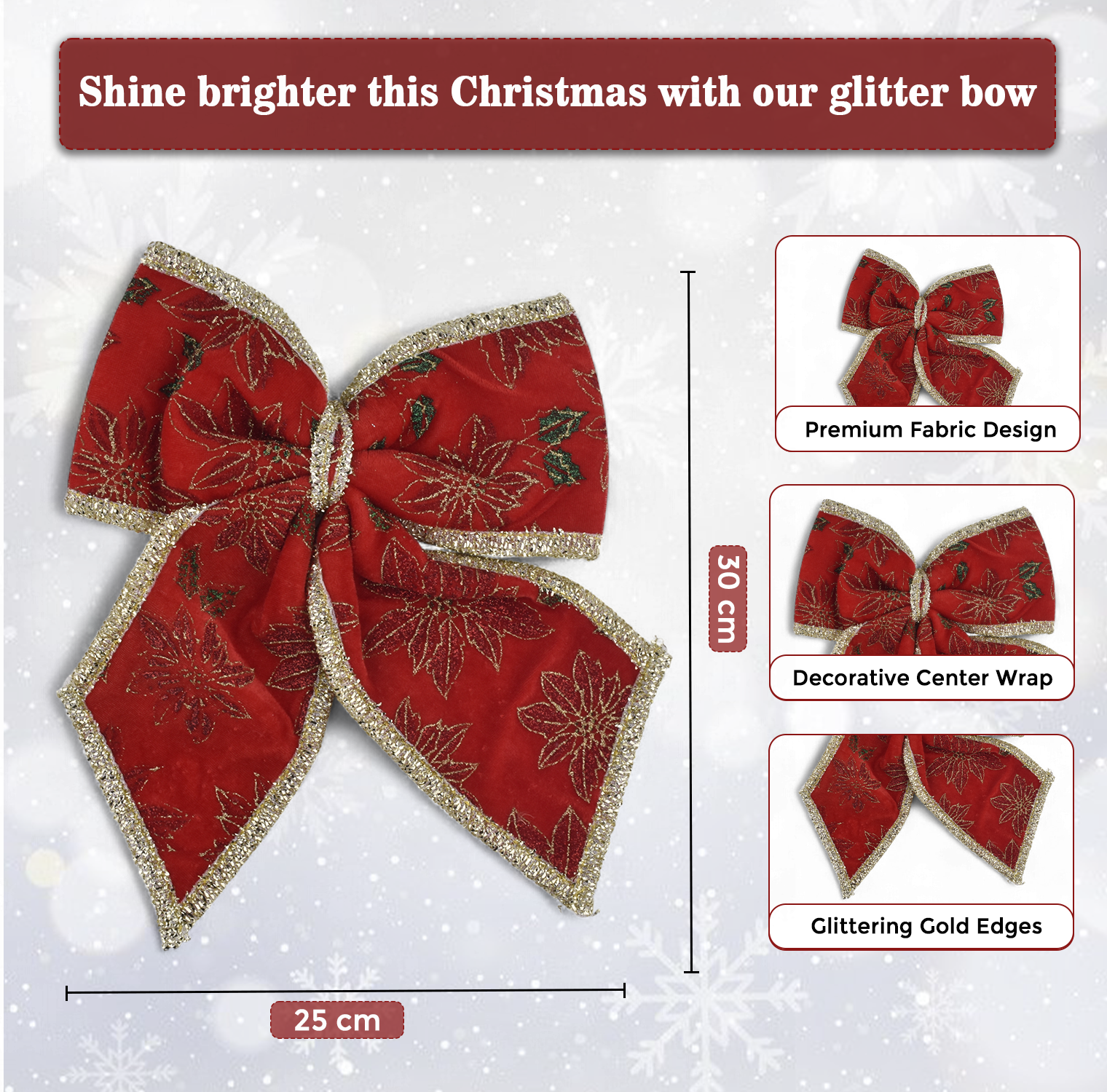 Red Fabric Christmas Bow 30 Cm