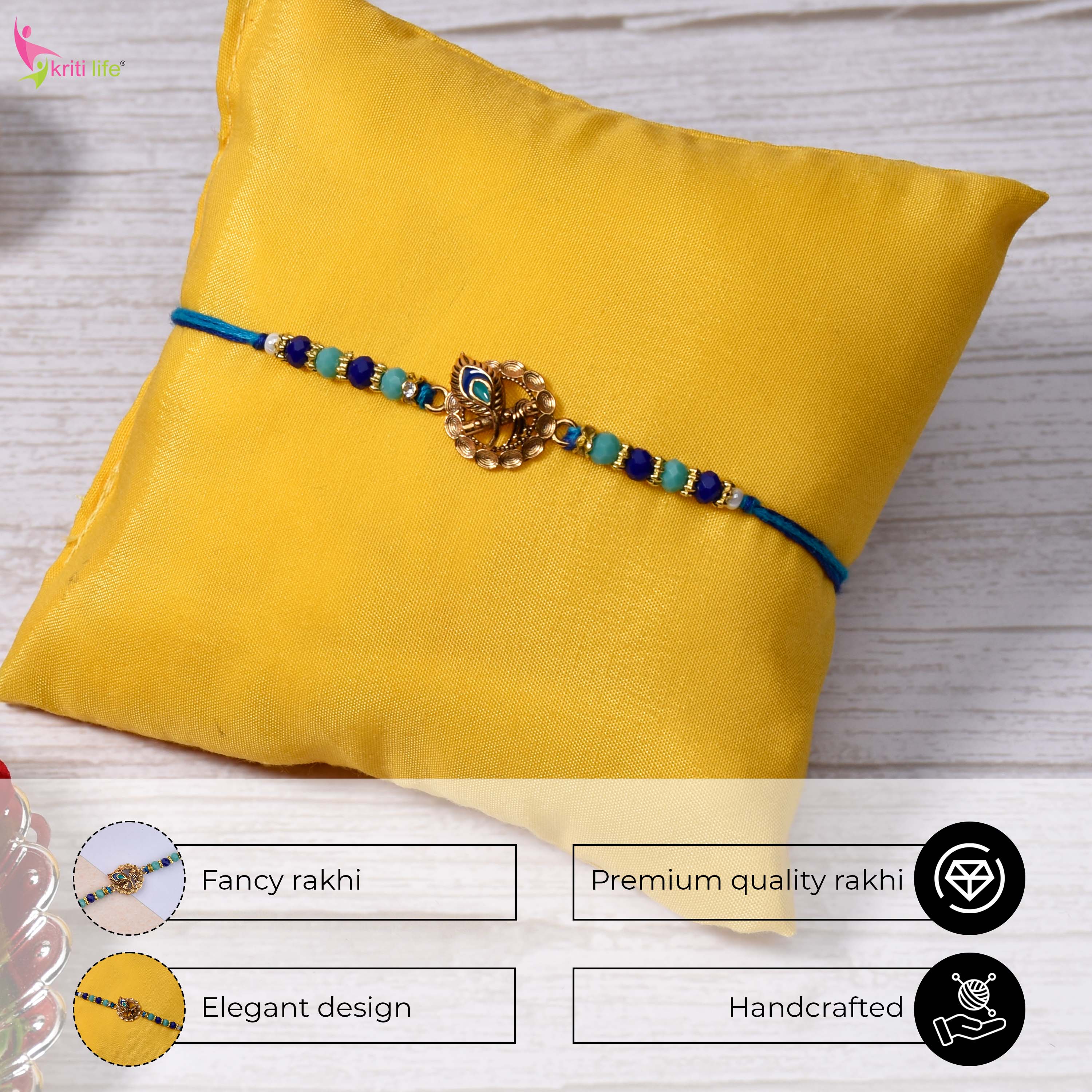 Peacock Designer Rakhi | Handmade Beaded Rakhi for Brother