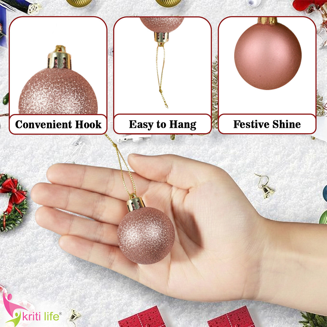 Pink Christmas Tree Hanging Balls – Set of 16 (Beige Pink Collection)