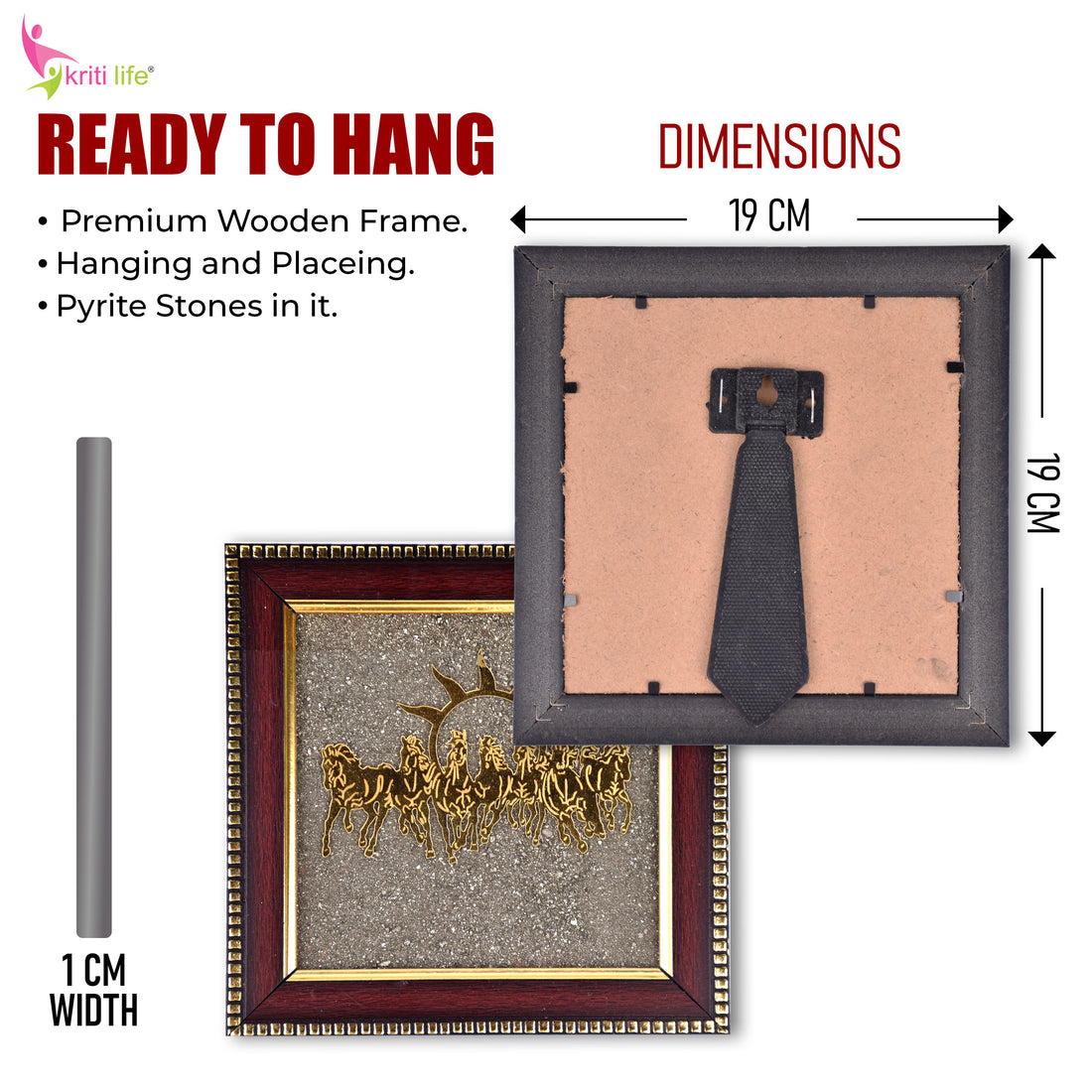 7 Running Horses Raw Pyrite Frame – Wealth, Success & Positive Energy