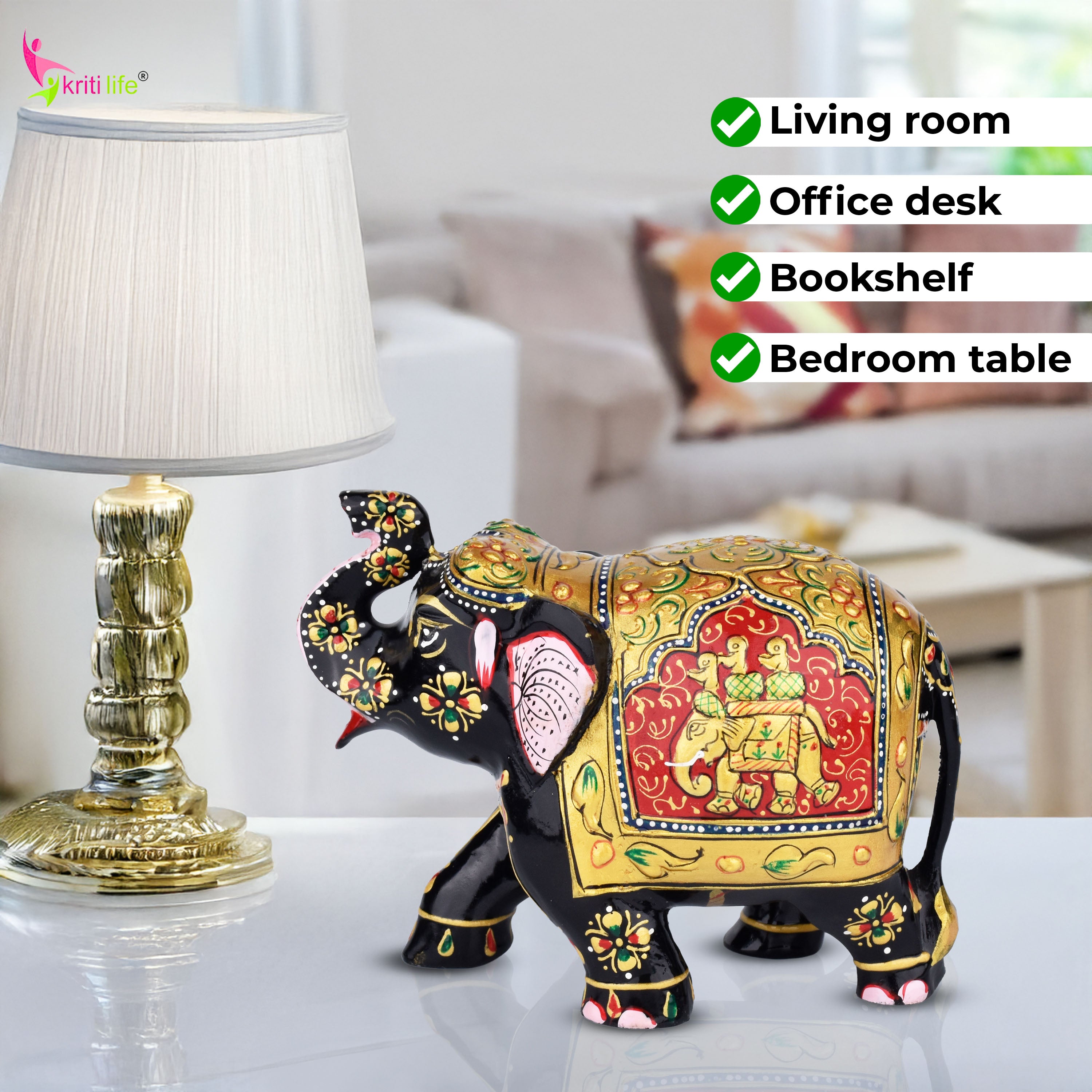 Wooden Painted Elephant | Rajasthani Folk Art Decor Showpiece- 5.5 inches