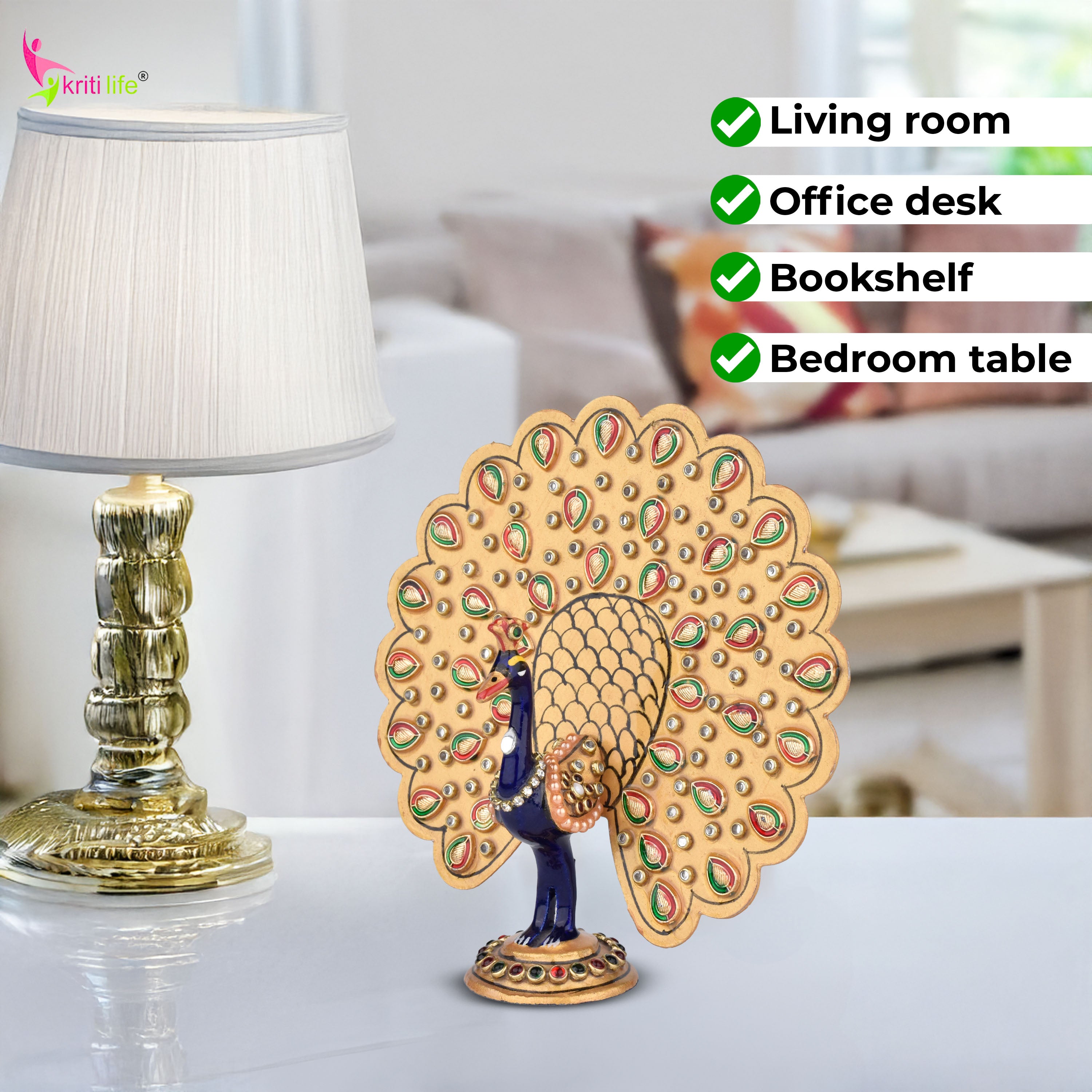 Handcrafted Aluminium Peacock Showpiece with Open Feather Fan - 5 inches