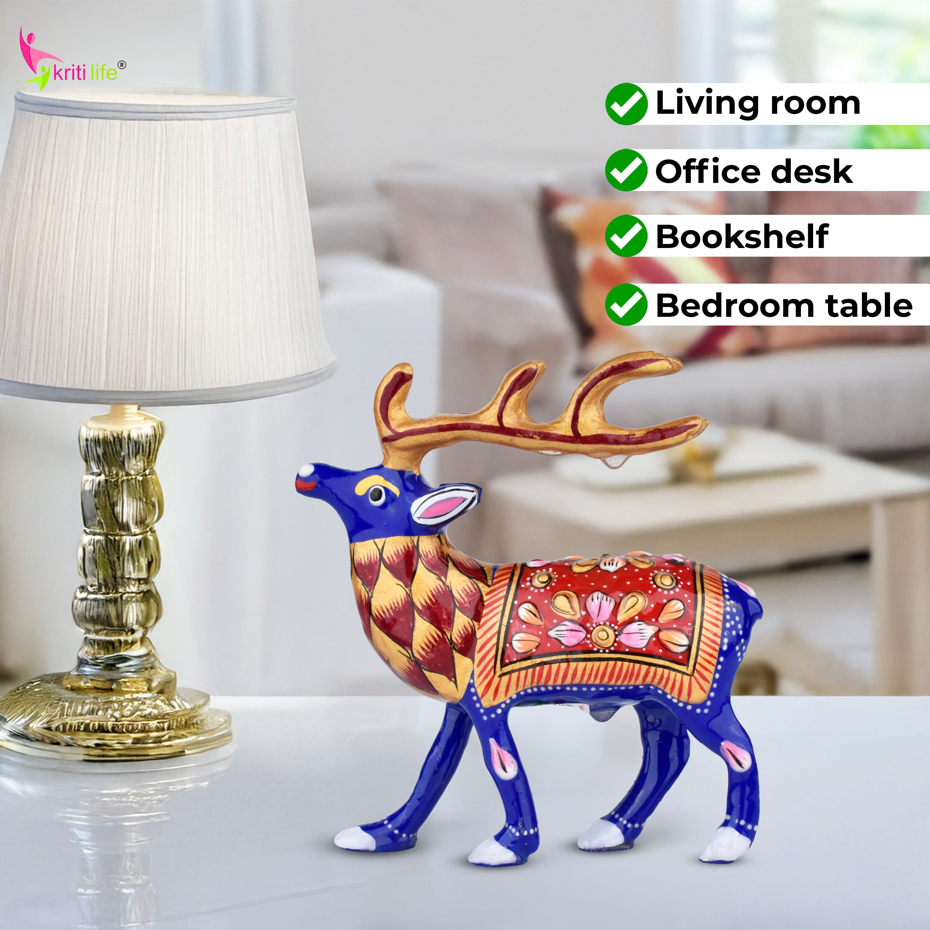 Handcrafted Aluminium Dear Showpiece | Enamel Painted Ethnic Decor