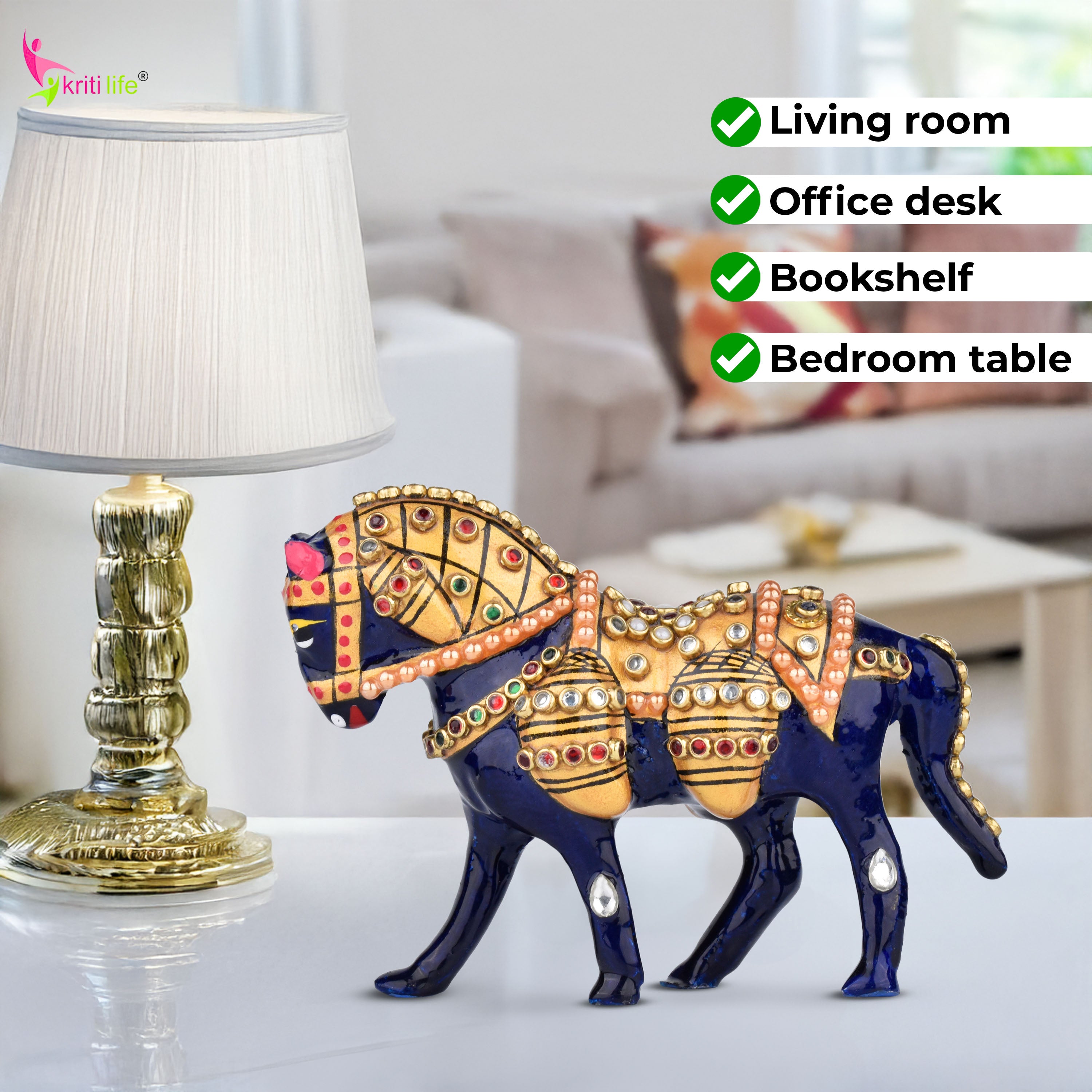 Camel Showpiece | Aluminium Decor with Enamel & Stones - 6 inches