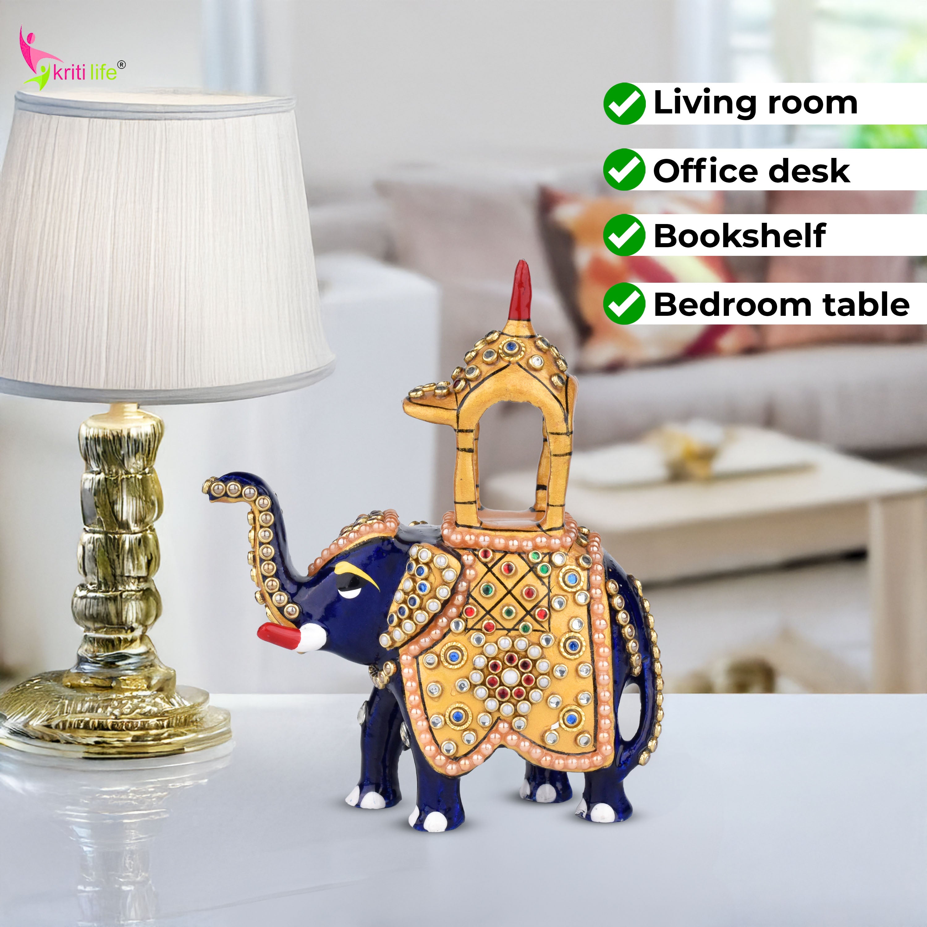 Handcrafted Aluminium Elephant Showpiece with Howdah | Ethnic Home Decor - 4 inches