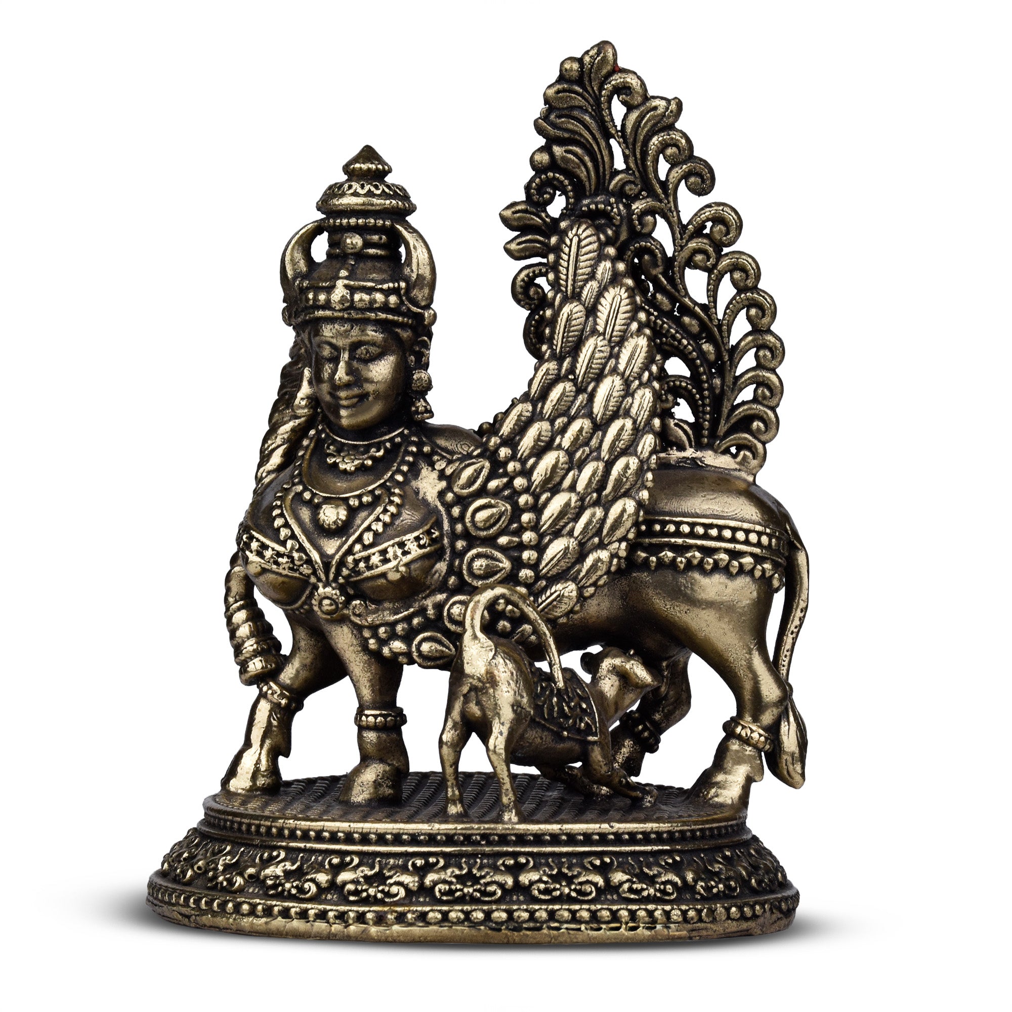 Antique Brass Kamdhenu Cow Statue 3 inches – Wish-Fulfilling Divine Cow Idol for Home & Temple
