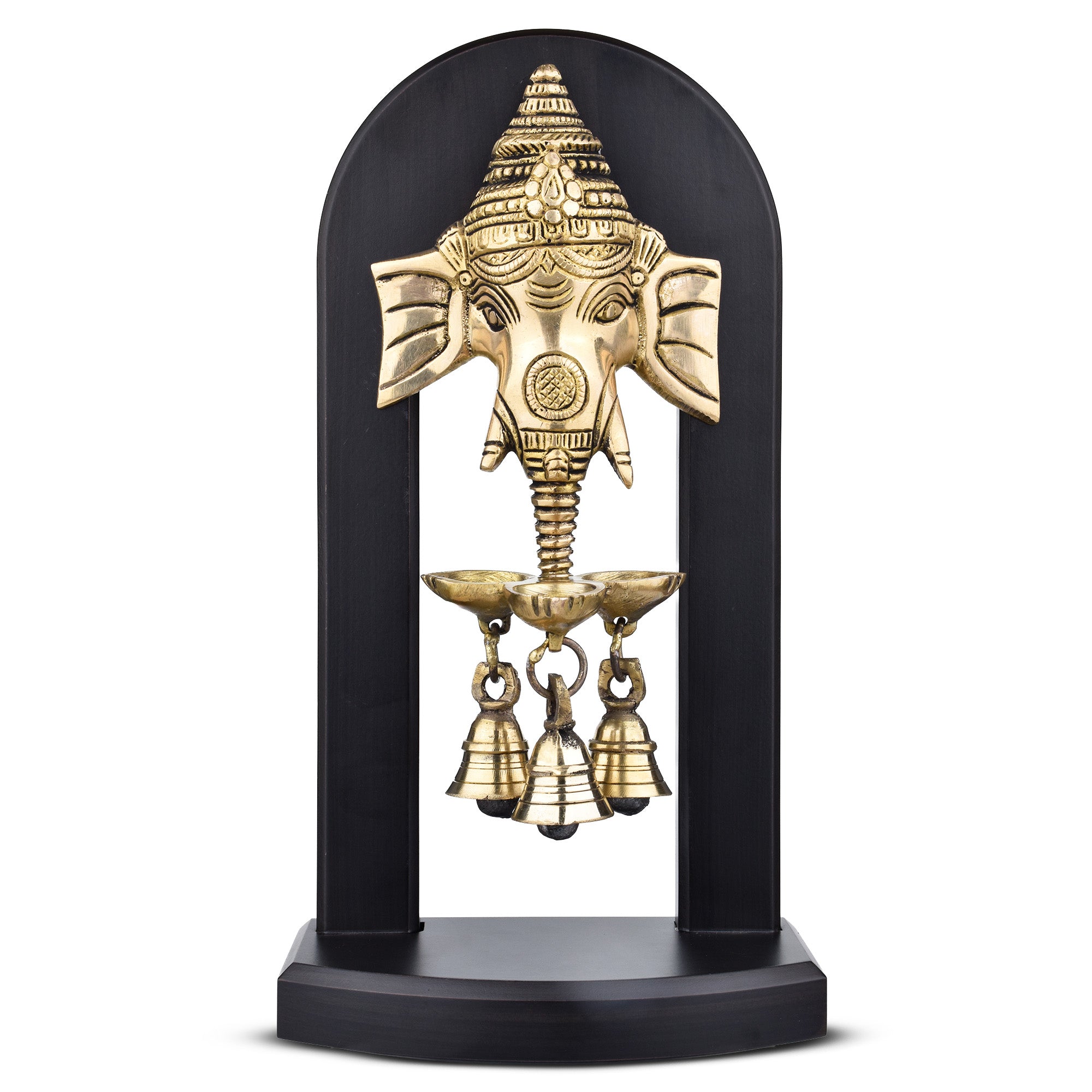 Brass Ganesha Wall Hanging Bell with Wooden Frame -11 inches – Decorative and Auspicious Door/Wall Accent