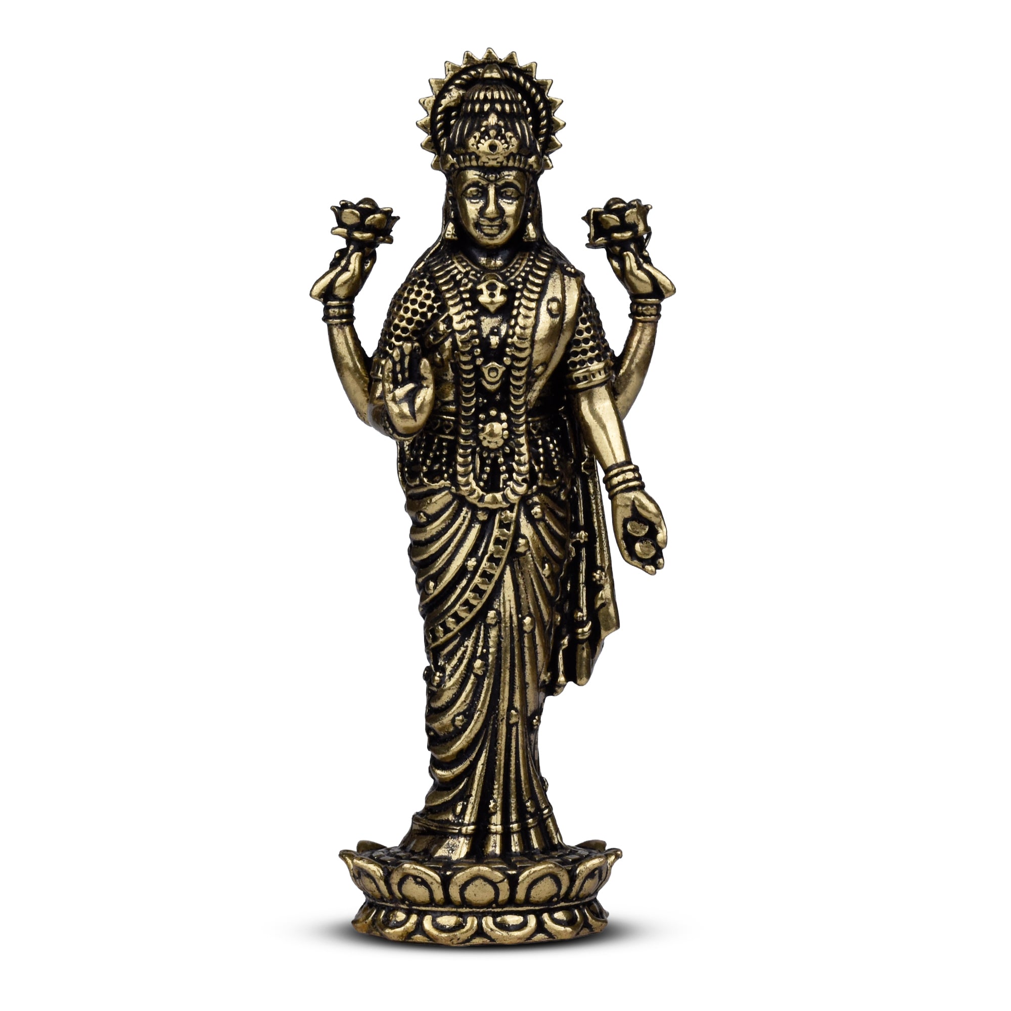 Brass Goddess Lakshmi Idol | 3 inches | – Handcrafted Figurine for Pooja Room & Home Decor | Small Size
