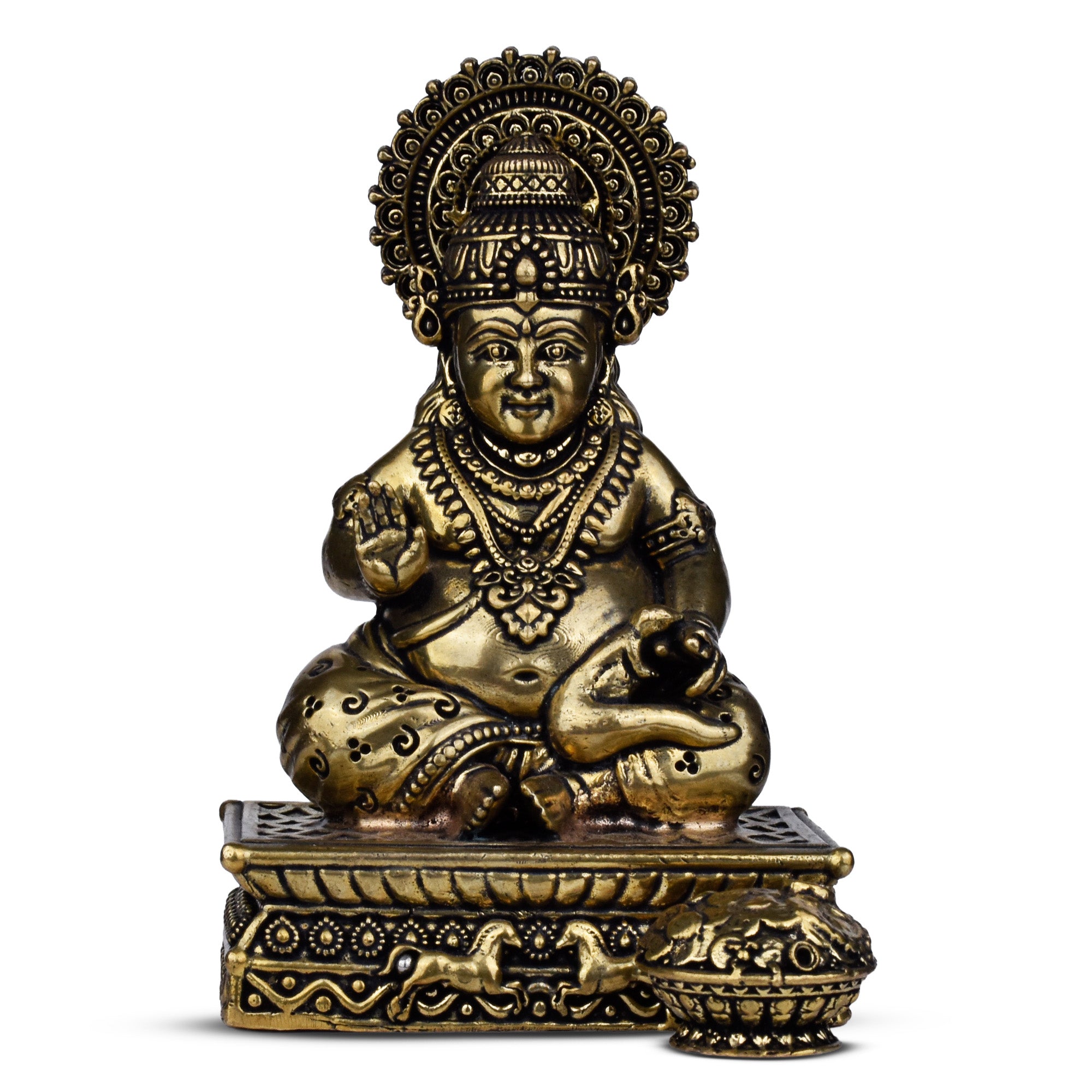 Handcrafted Brass Lord Kuber Idol | 4 inches Hindu God of Wealth Statue for Home Temple & Decor