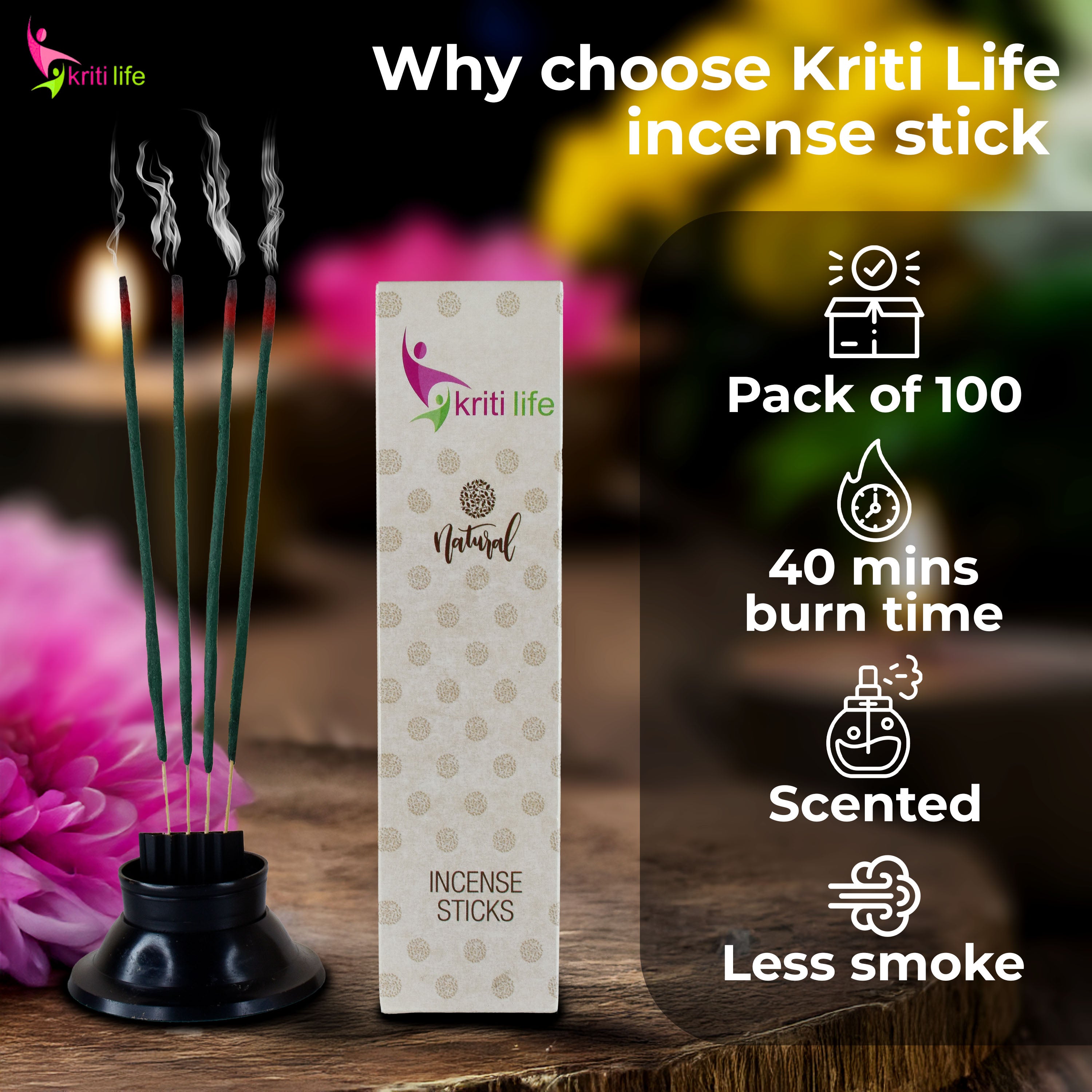 Kriti Life Incense Sticks - Rajni Gandha 100 Pcs Perfect for Puja &amp; Relaxation