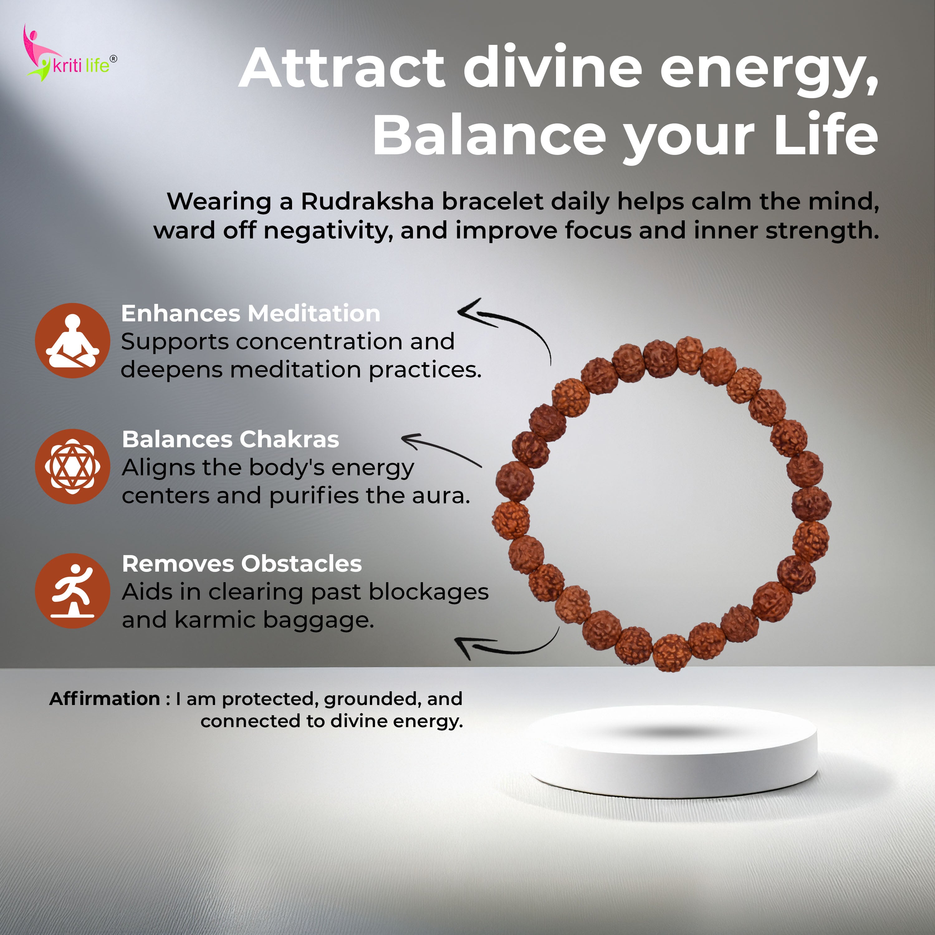 Natural Rudraksha Bracelet – Spiritual Protection, Calmness & Energy Balance- 8mm