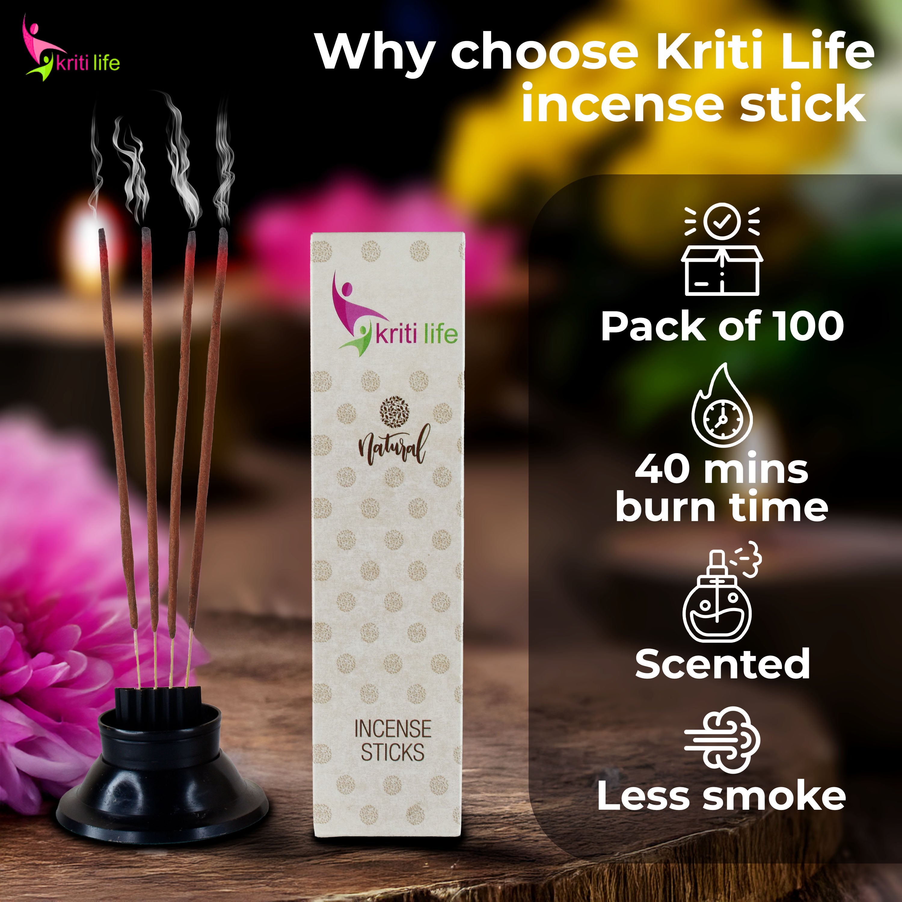 Kriti Life Incense Sticks - Guggal 100 Pcs Perfect for Puja &amp; Relaxation