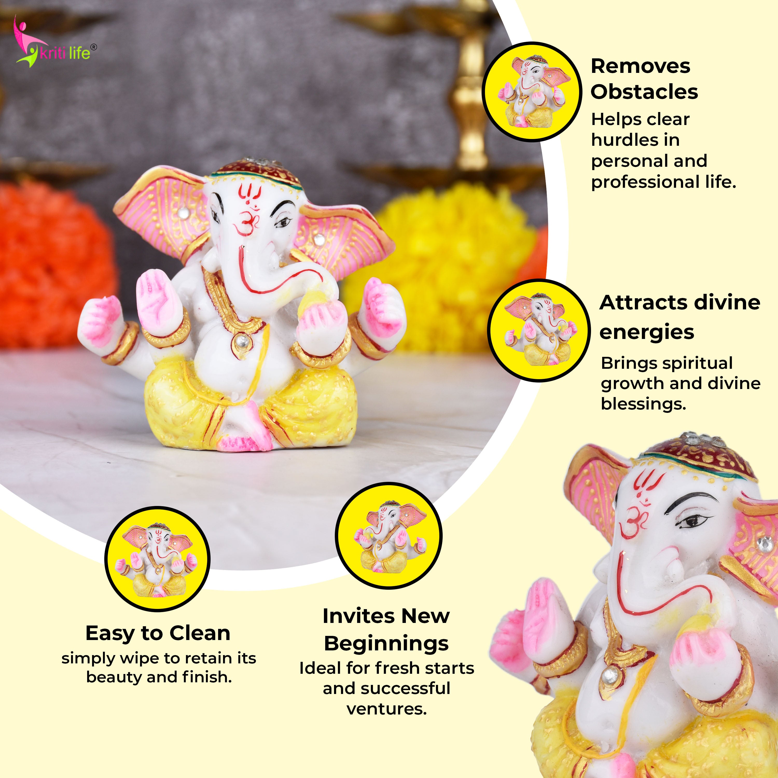 Blessings of Ganpati Bappa | 3 inches | – Handcrafted Polyresin Ganesha Idol in Vibrant Colors