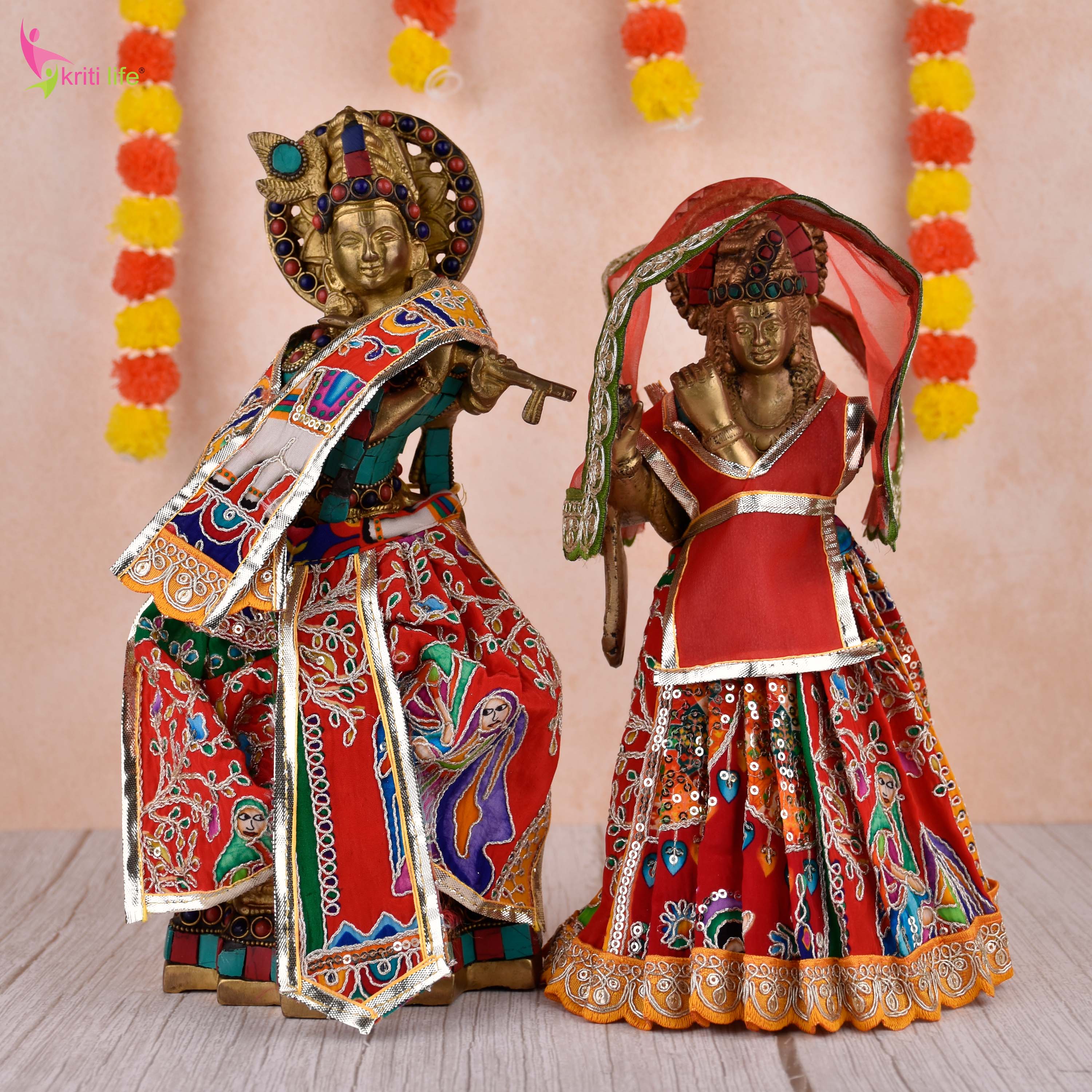 Traditional Radha Krishna Dress Set for 12 Inch Idol – Red Ethnic Design