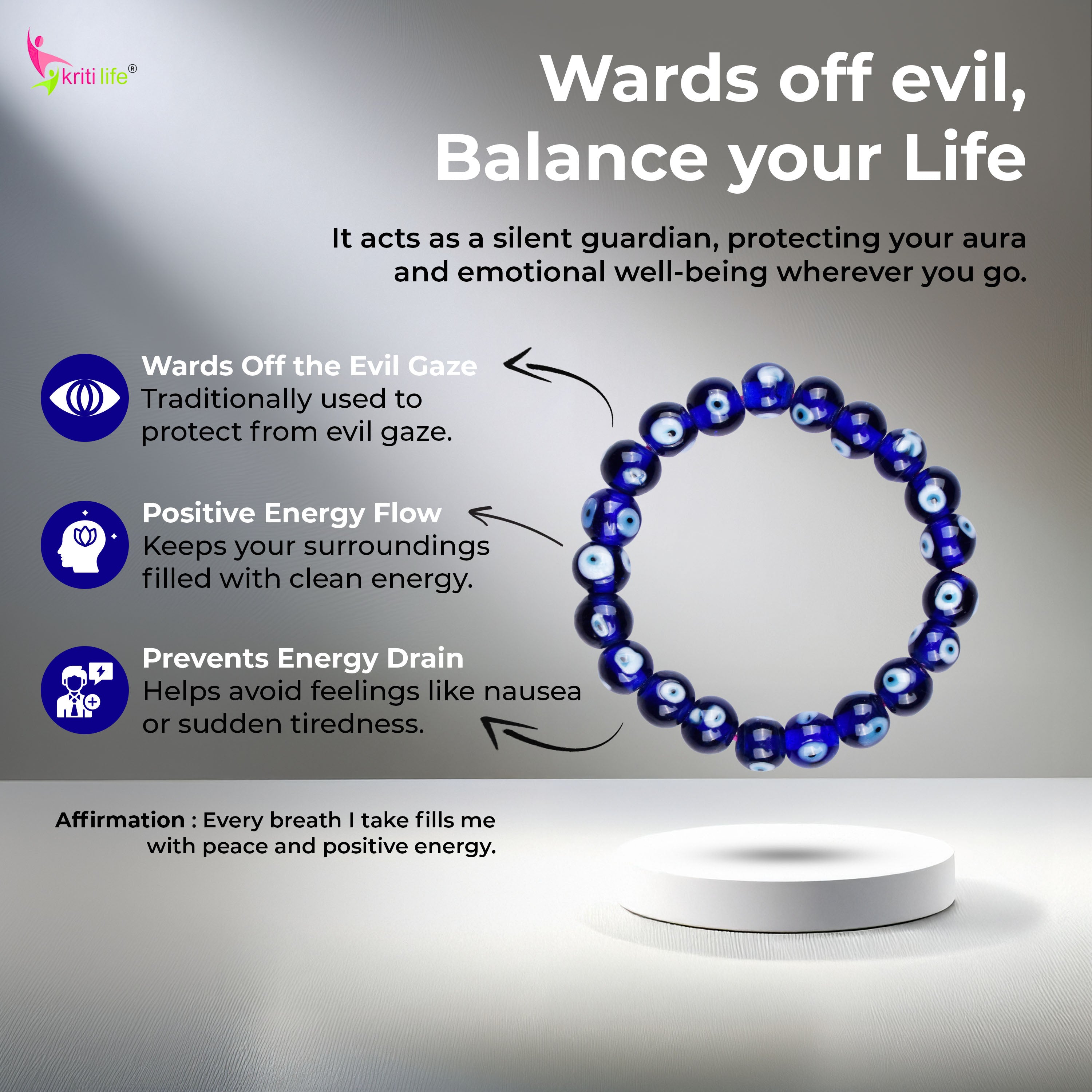 Evil Eye Protection crystal Bracelet – Wards Off Negativity & Attracts Positivity-10mm