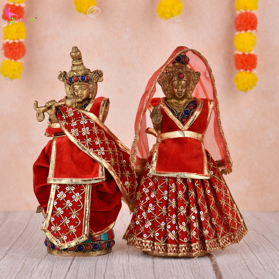 Red Radha Krishna Dress Set for 7.5 Inch Idol – Traditional Velvet Outfit with Embroidery