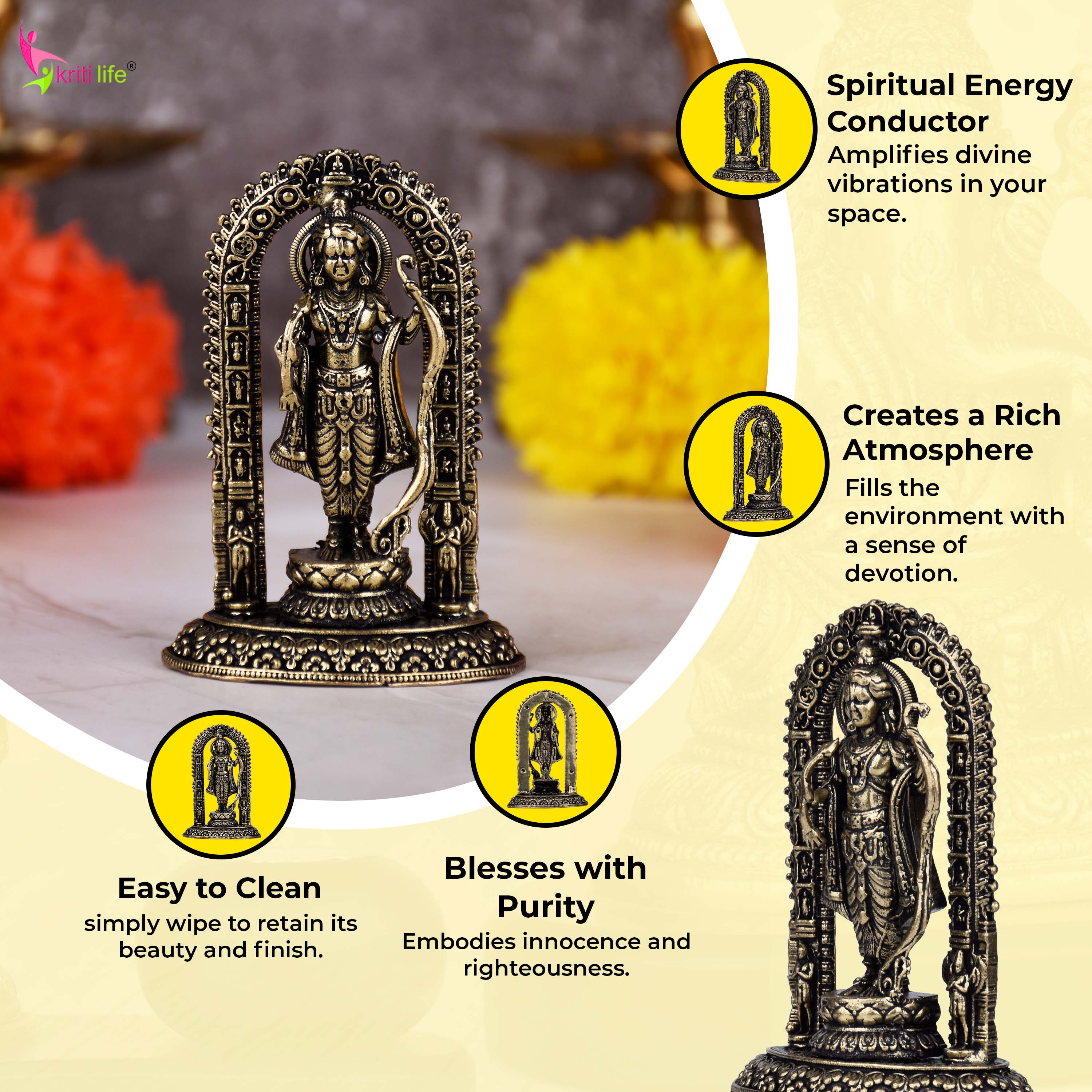 Brass Ram Lalla Idol – Childhood Form of Lord Ram | 3 inches - Small size | Antique Finish Murti for Pooja & Home Temple