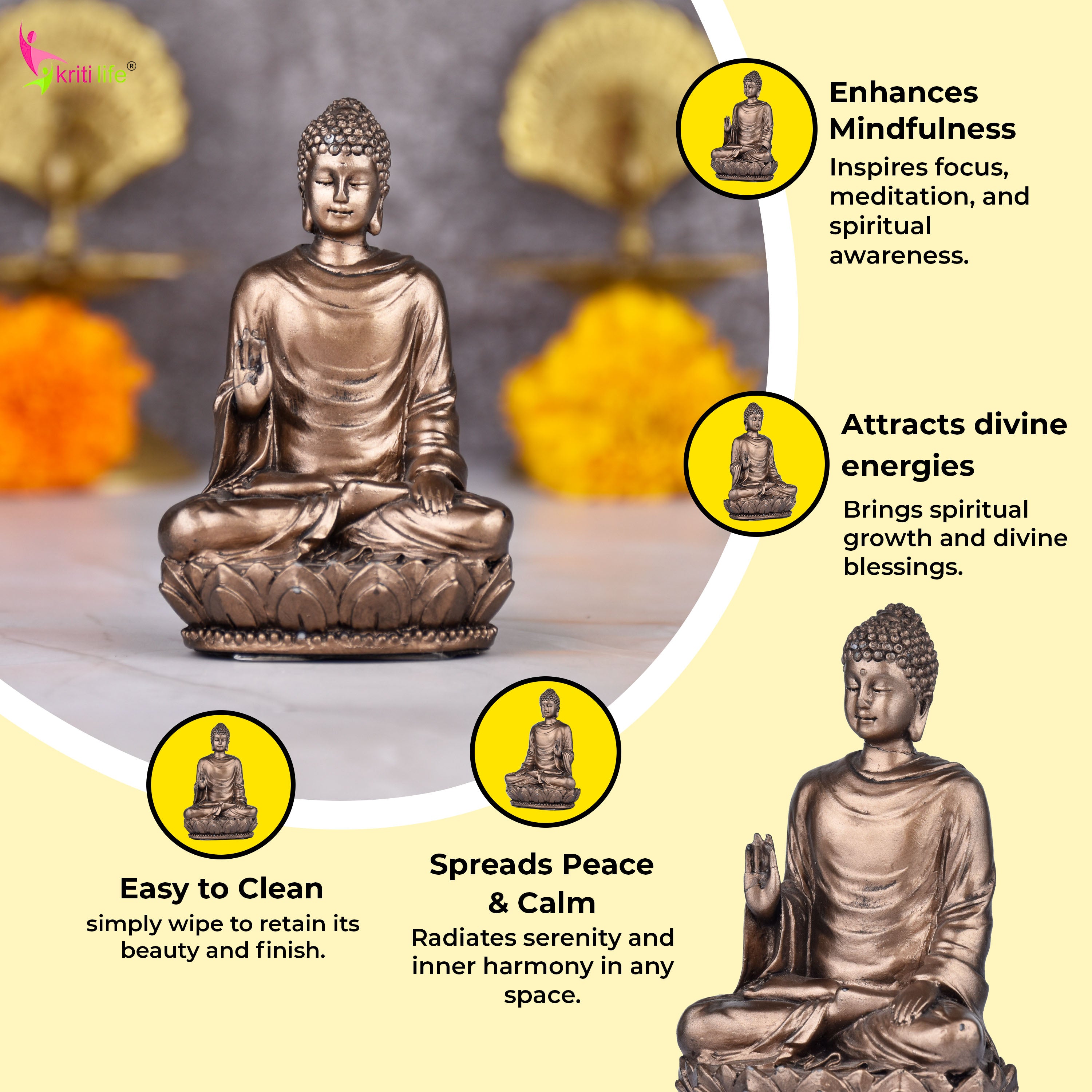 Meditating Buddha Idol in Blessing Pose | 3 inches | – Polyresin Decorative Statue