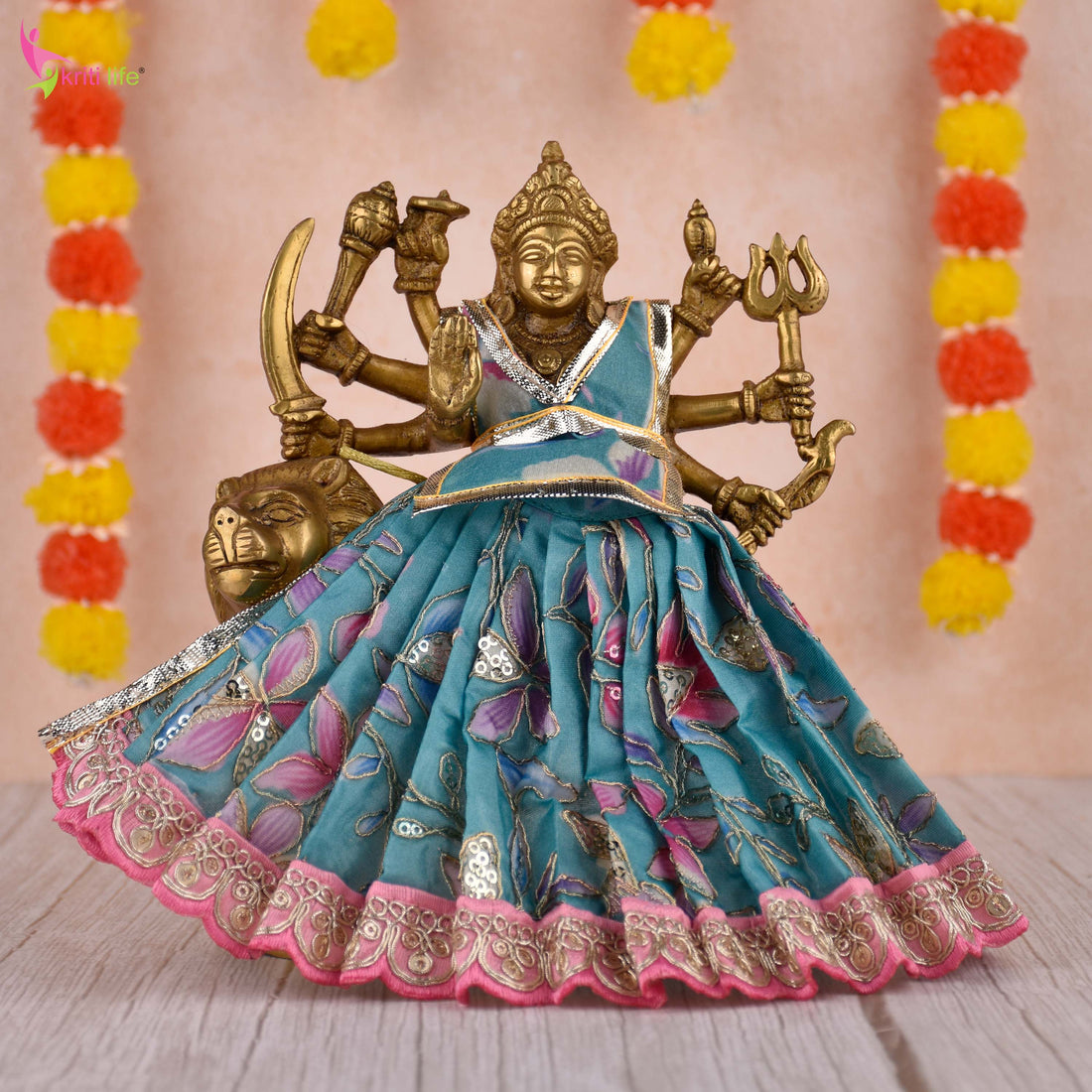 Mata Rani Dress for 12 Inch Idol – Traditional Durga Maa Vastra Set with Dupatta