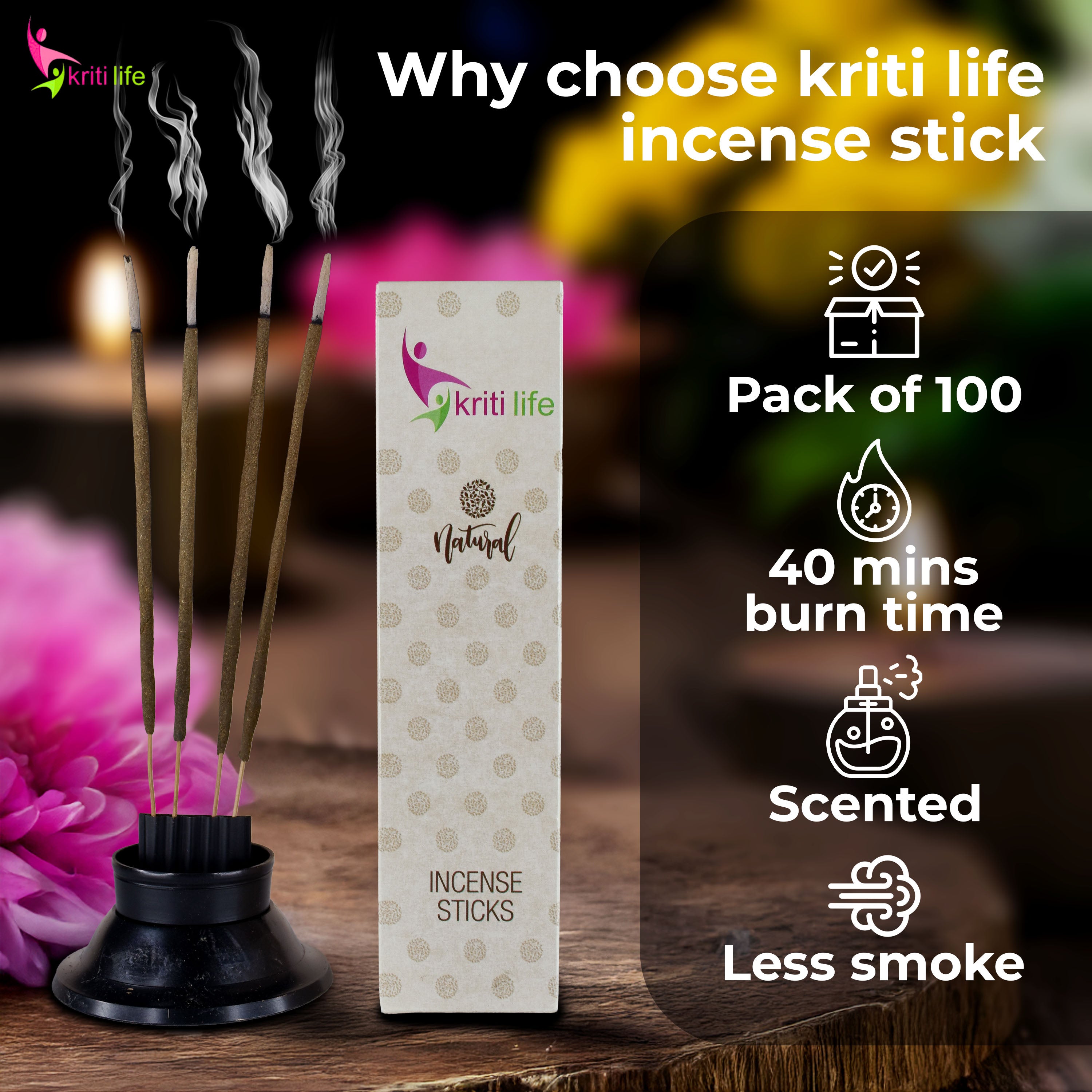 Kriti Life Incense Sticks - Clove 100 Pcs Perfect for Puja &amp; Relaxation