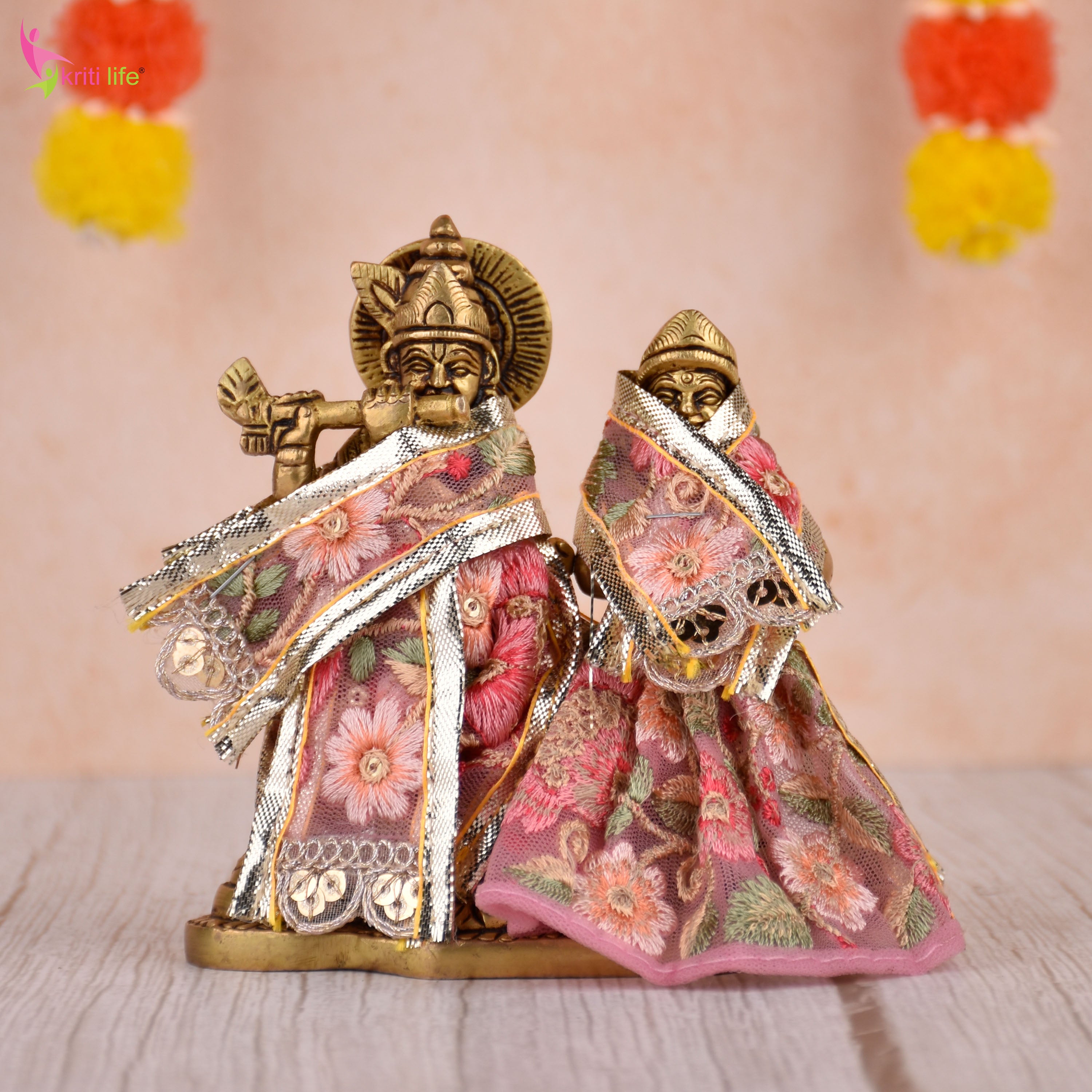 Radha Krishna Dress Set for 4 Inch Idol – Floral Embroidered Designer Vastra