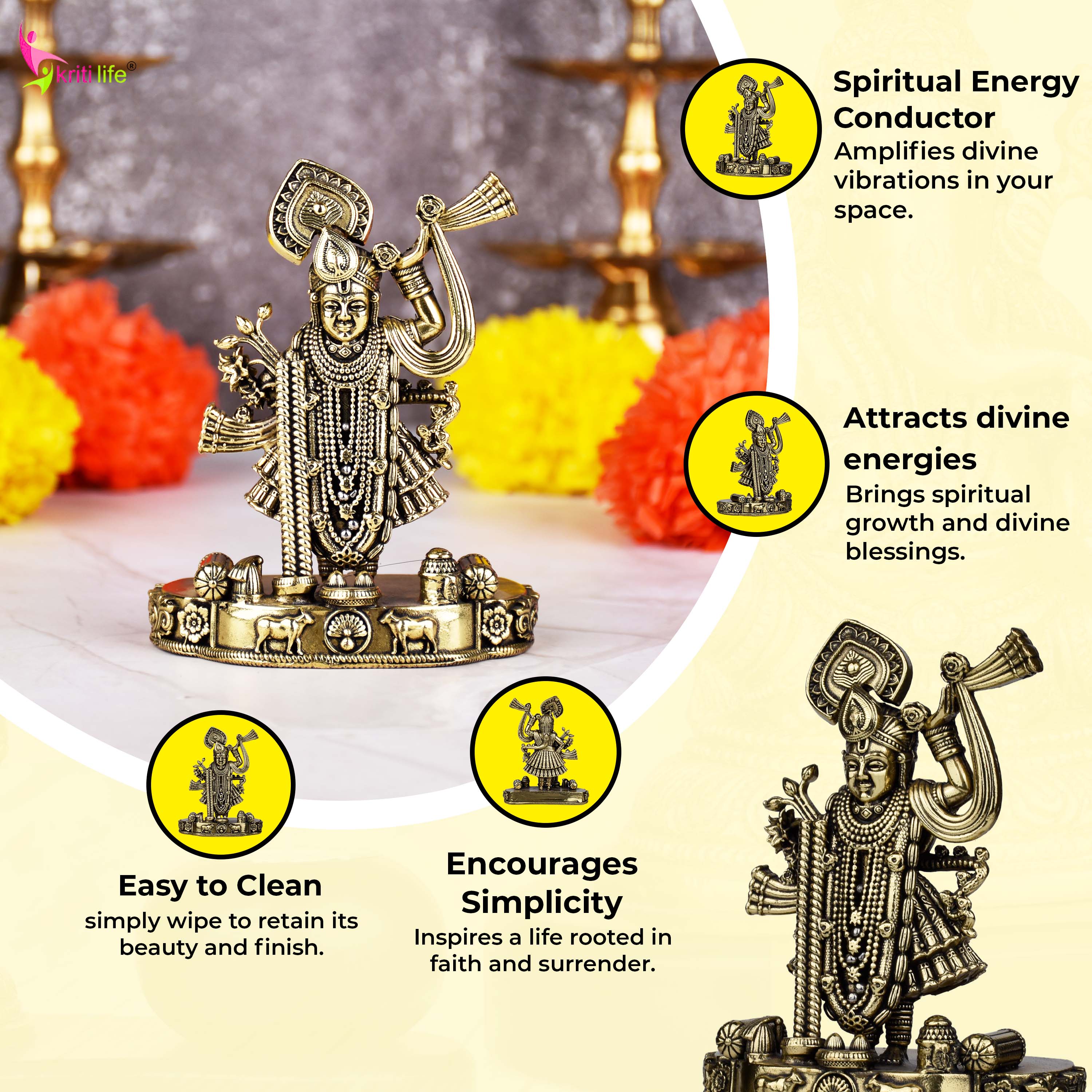 Brass Lord Shree Nath Ji Idol – | 4 inches | Handcrafted Spiritual Statue for Home Temple & Pooja Décor