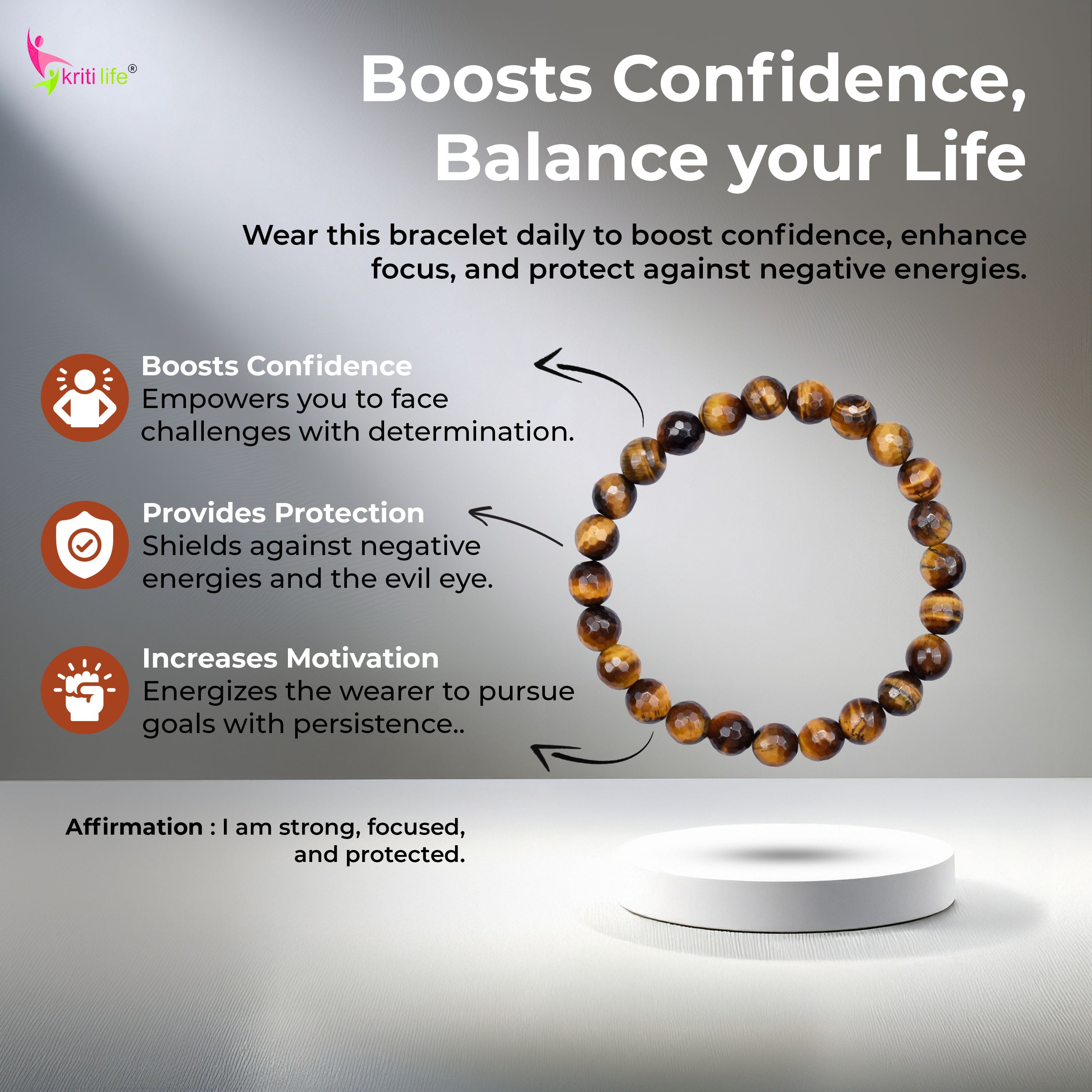 Natural Tiger Eye Crystal Stone Bracelet 8mm – Confidence, Focus & Protection