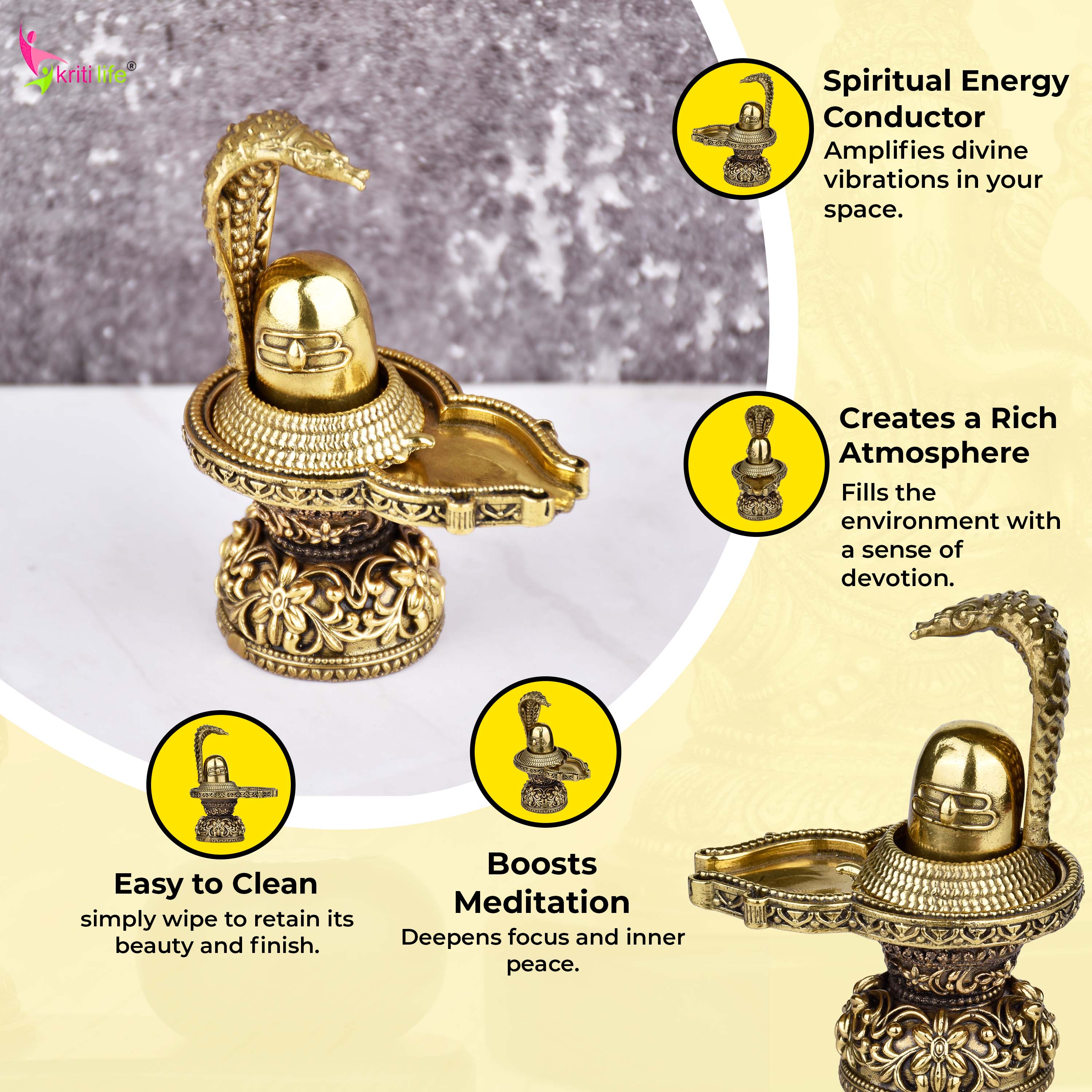 Brass Shivling Idol with Nagraj Vasuki | 3 inches | – Sacred Decor for Meditation & Devotion