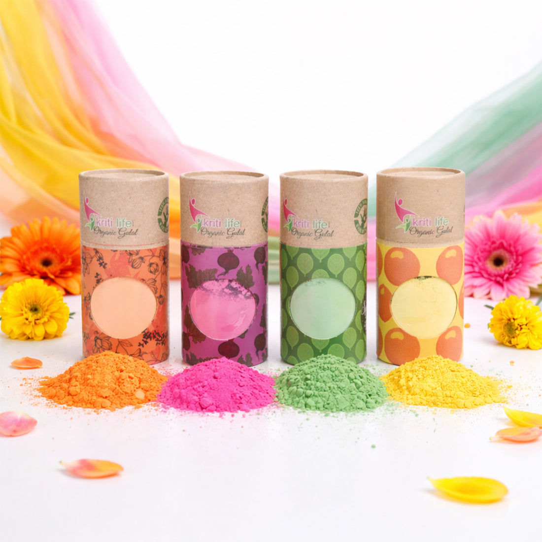 Organic Gulal – Pack of 4 Natural Holi Colours in Eco-Friendly Tubes