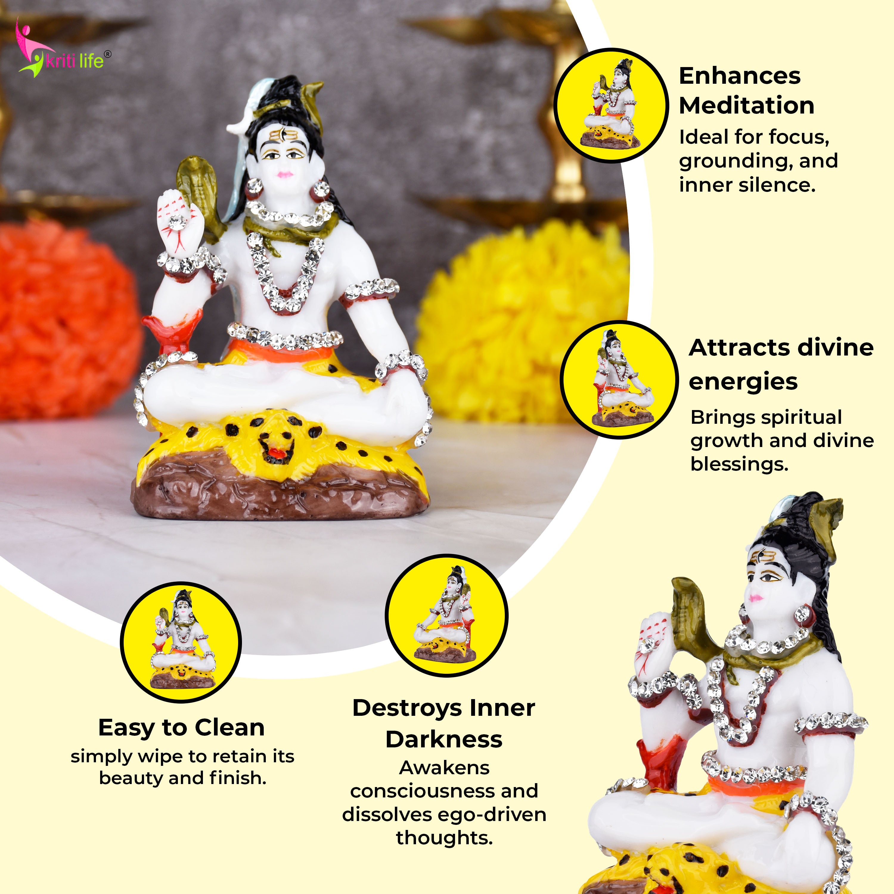 Lord Shiva Idol – Handcrafted Polyresin 3.5 inches Small Statue with Decorative Stones