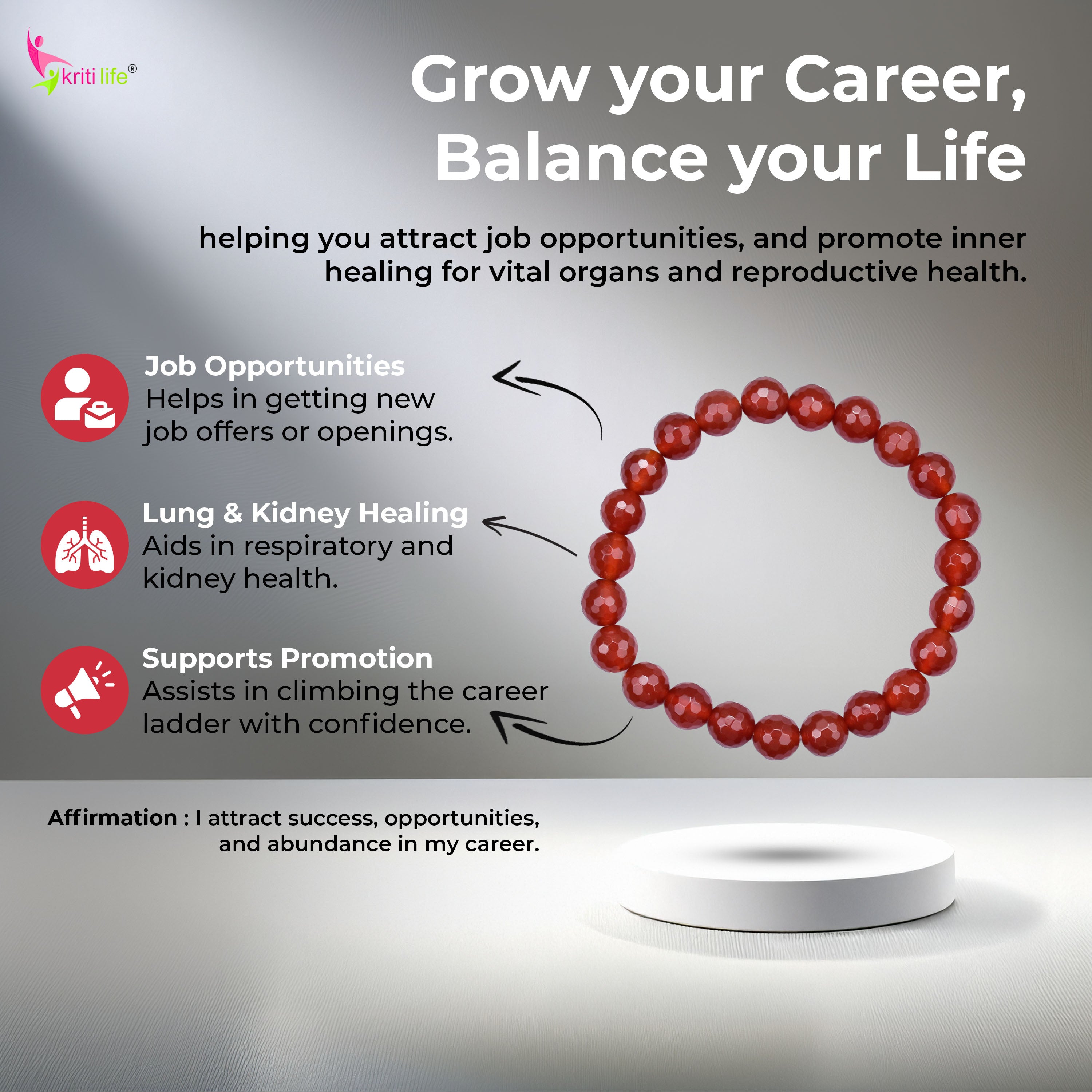 Natural Carnelian Crystal Stone Bracelet for Career Growth & Vitality-8mm