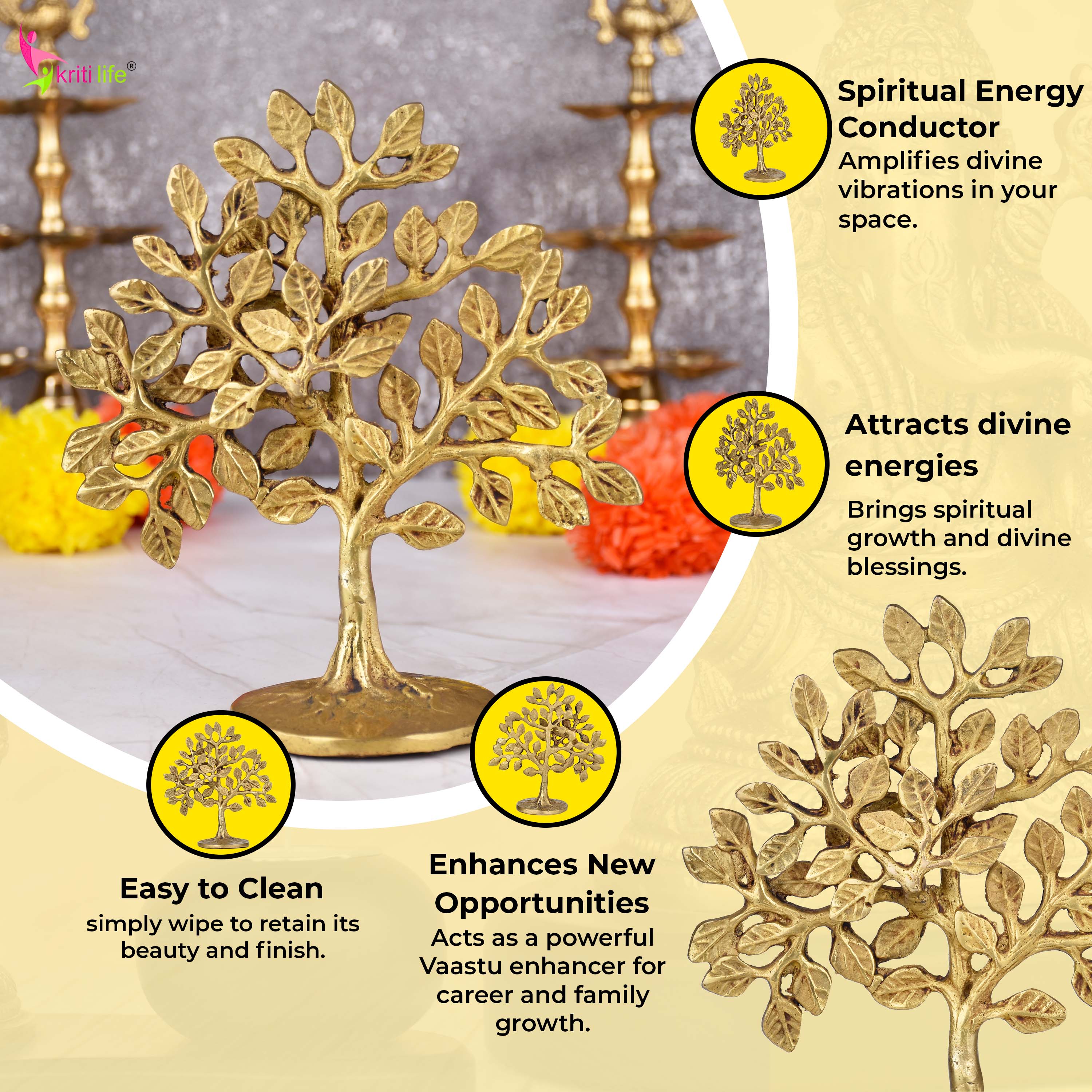 Brass Kalpvriksha Tree – Wish Fulfilling Tree 7 inches for Home Decor & Vastu, Prosperity & Good Luck