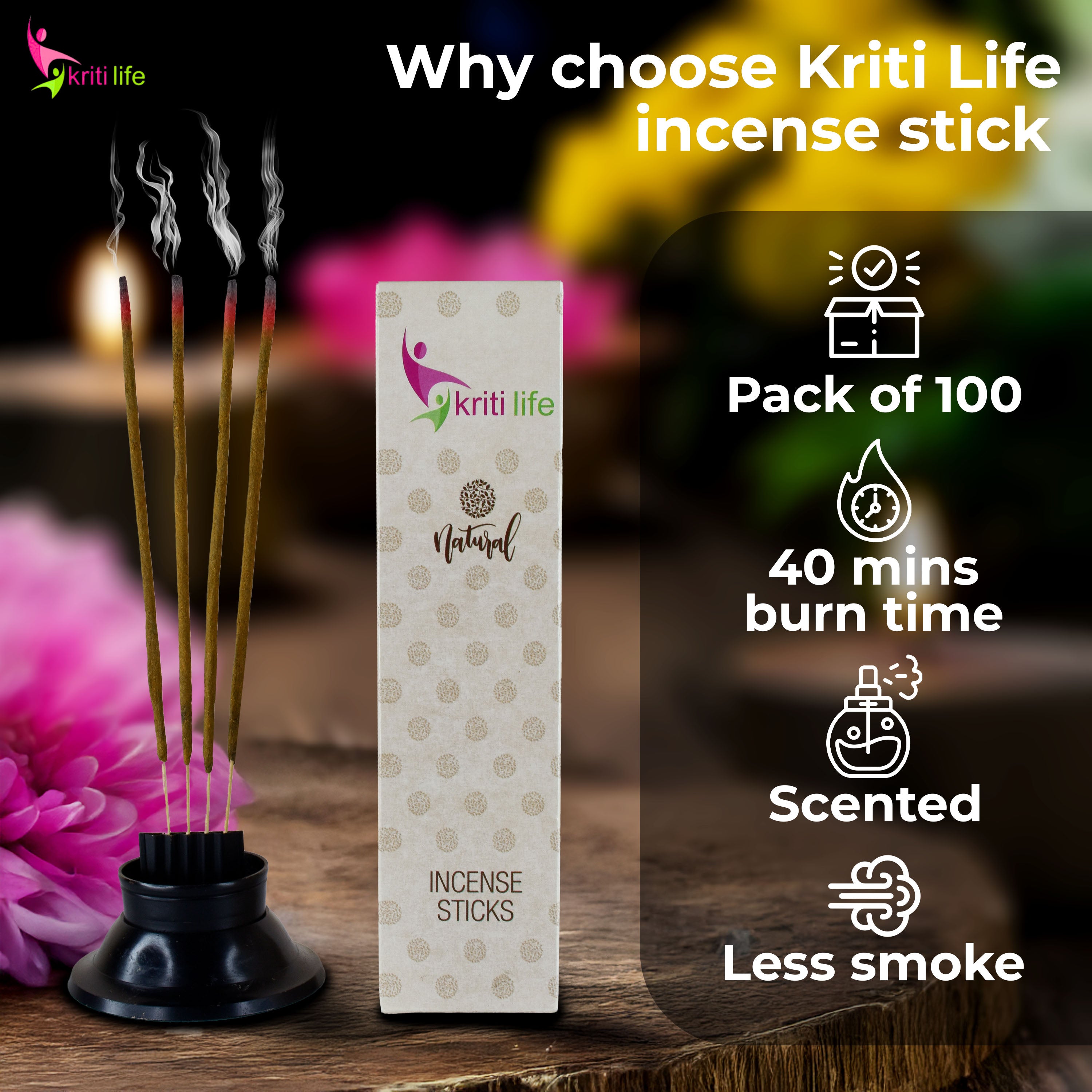 Kriti Life Incense Sticks - Lavender 100 Pcs Perfect for Puja &amp; Relaxation
