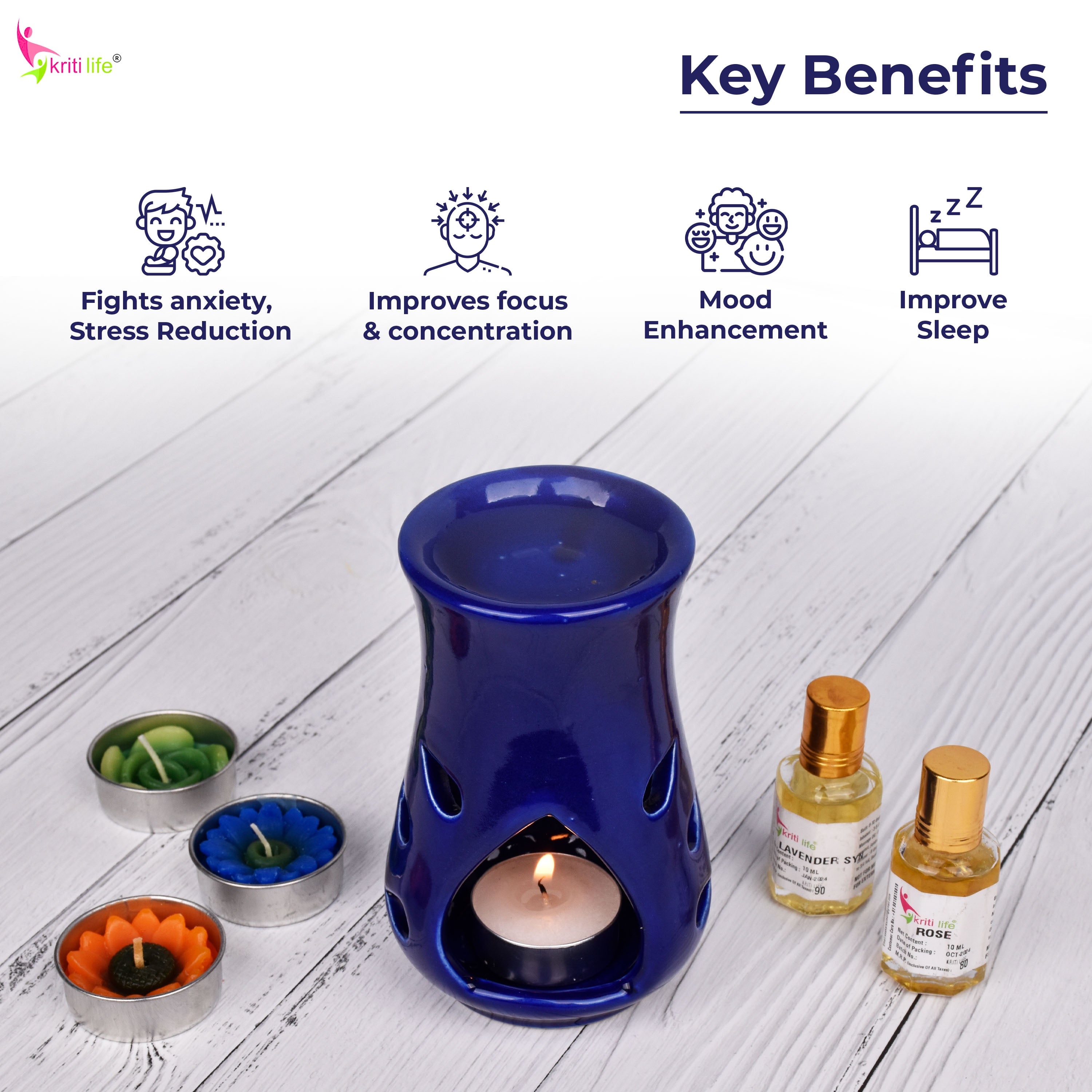 Ceramic Aroma Oil Burner for Camphor & Essential Oils | Blue Fragrance Diffuser-5 inches