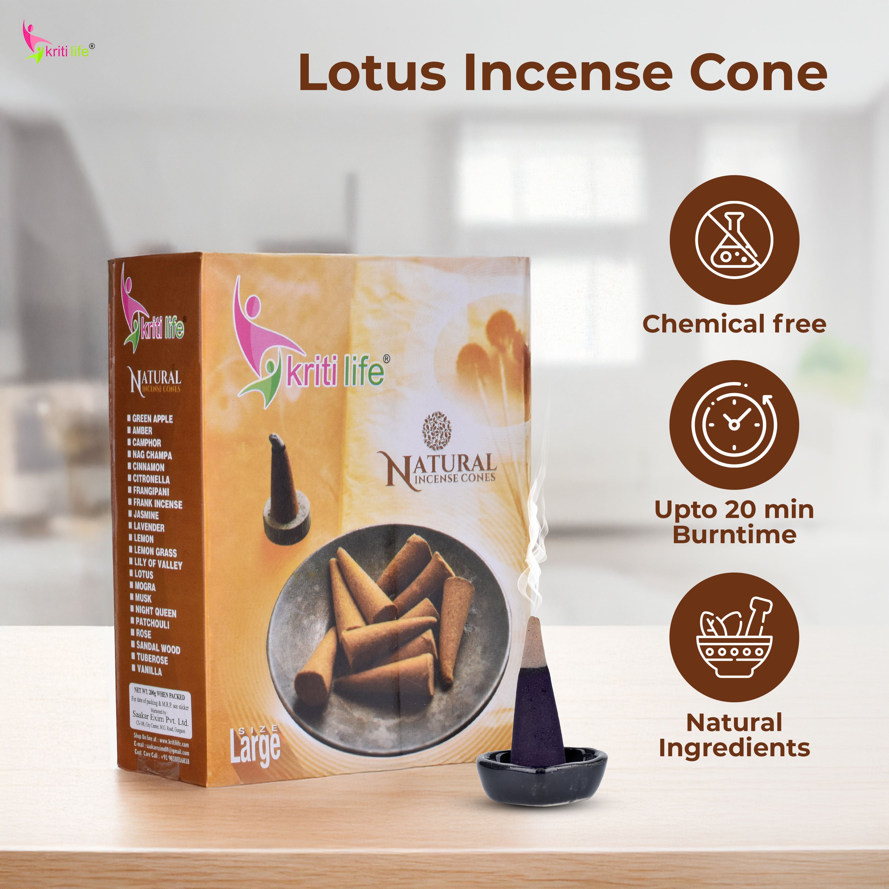 Incense Cone - Lotus 60 Pcs Burn Time 40 Minutes