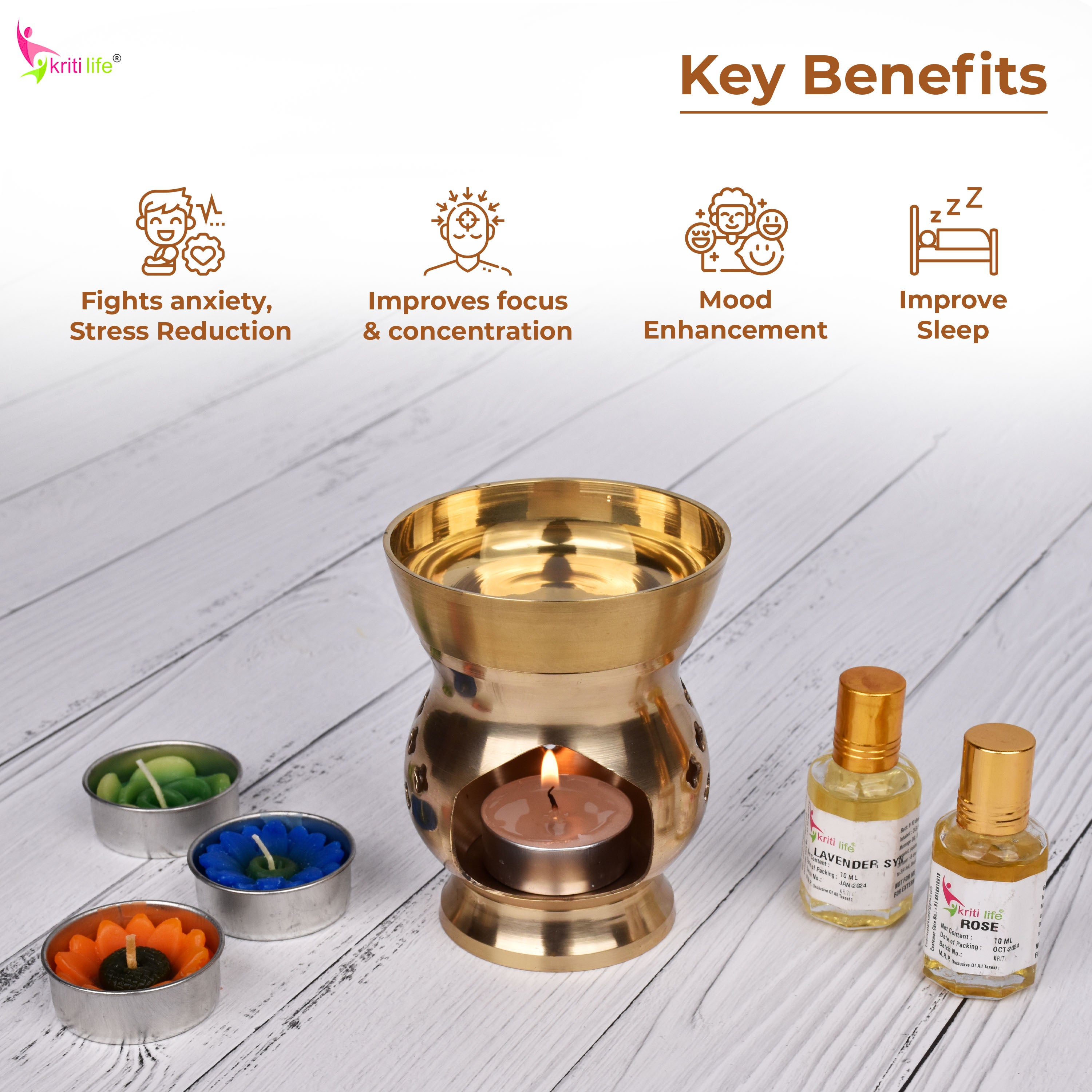 Brass Aroma Oil Burner for Essential Oils & Camphor | Tealight Diffuser for Meditation-4  inches