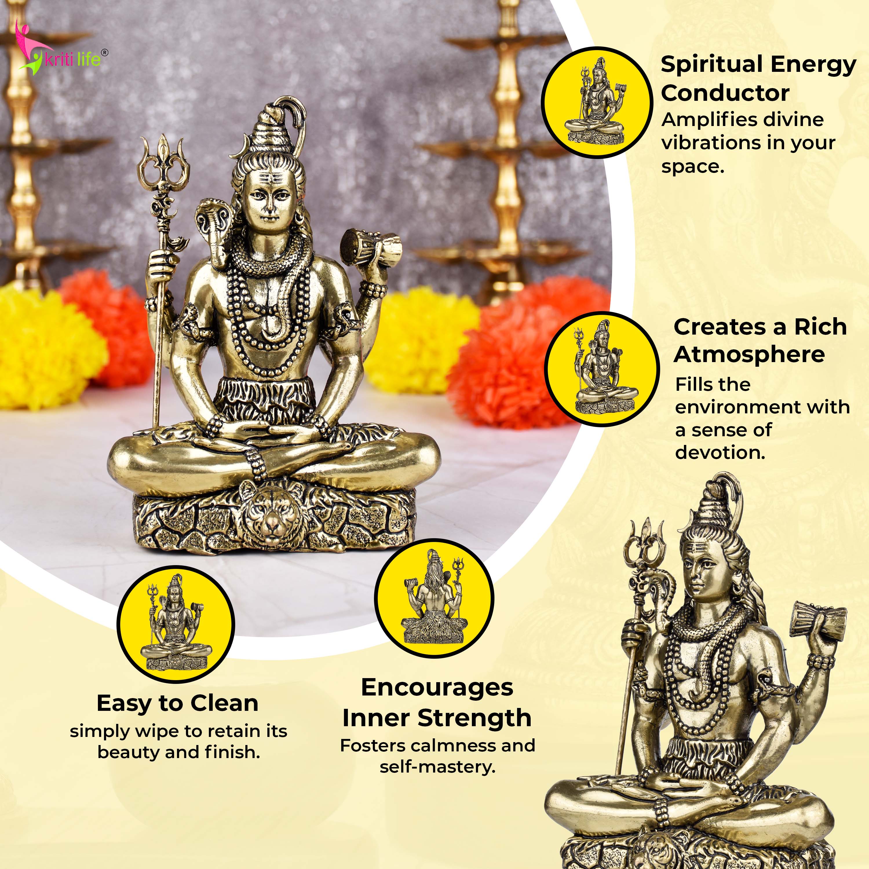 Brass Lord Shiva Idol – Handcrafted Antique Finish Statue 6 inches for Home Temple & Decor