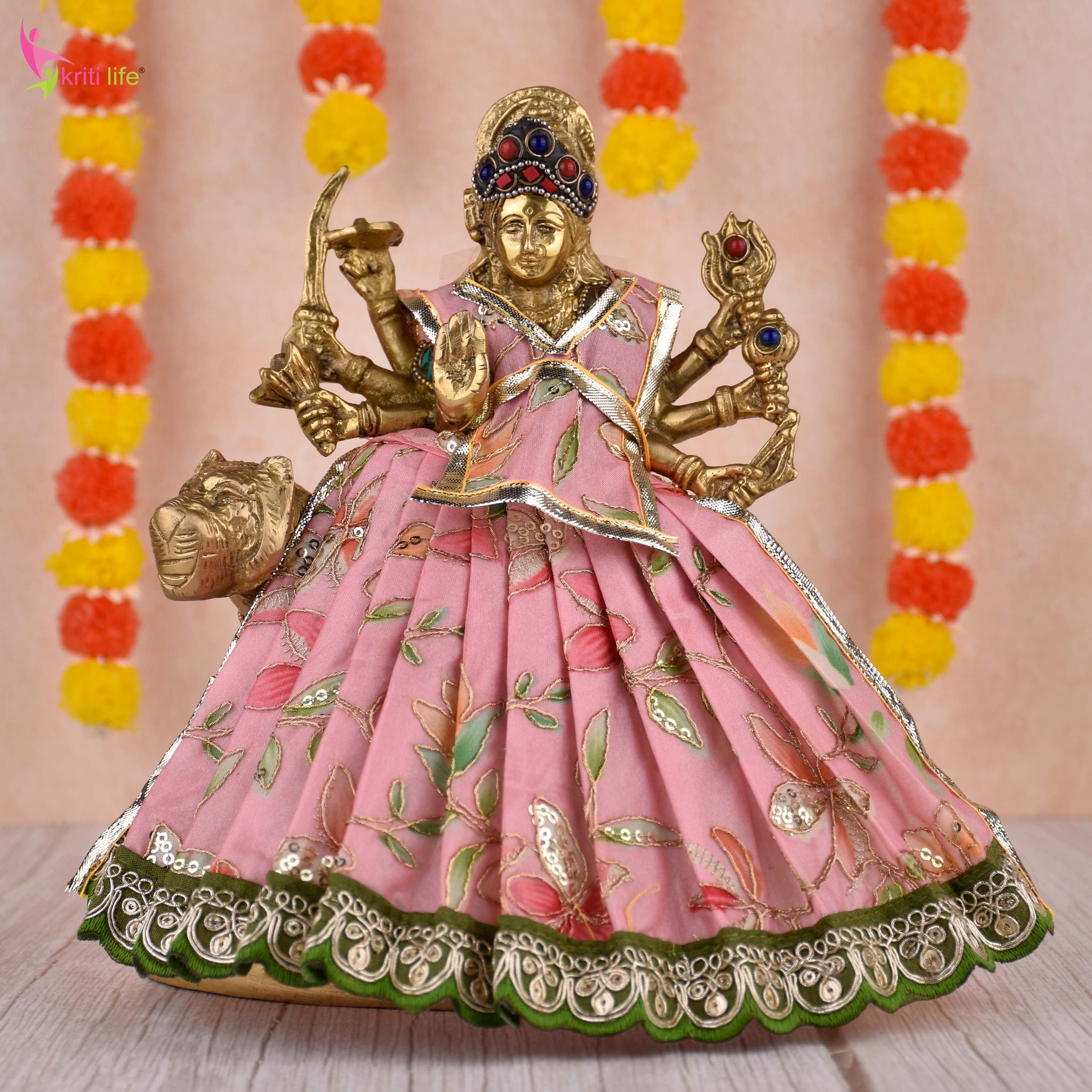 Mata Rani Dress for 9 Inch Idol – Designer Pink Lehenga Choli with Dupatta | Traditional Durga Maa Vastra