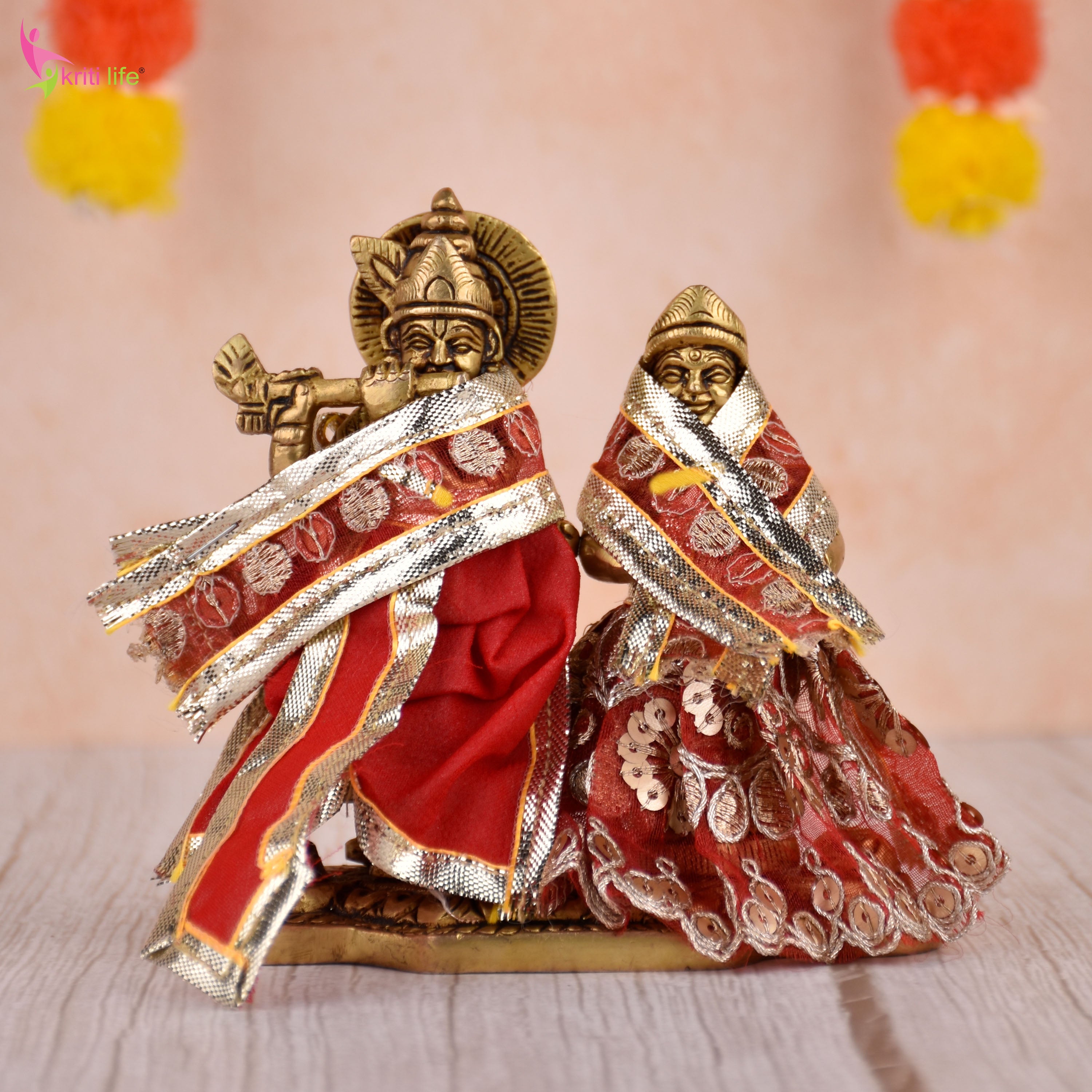 Red Radha Krishna Dress Set for 4 Inch Idol – Embroidered Vastra with Golden Sequin Work