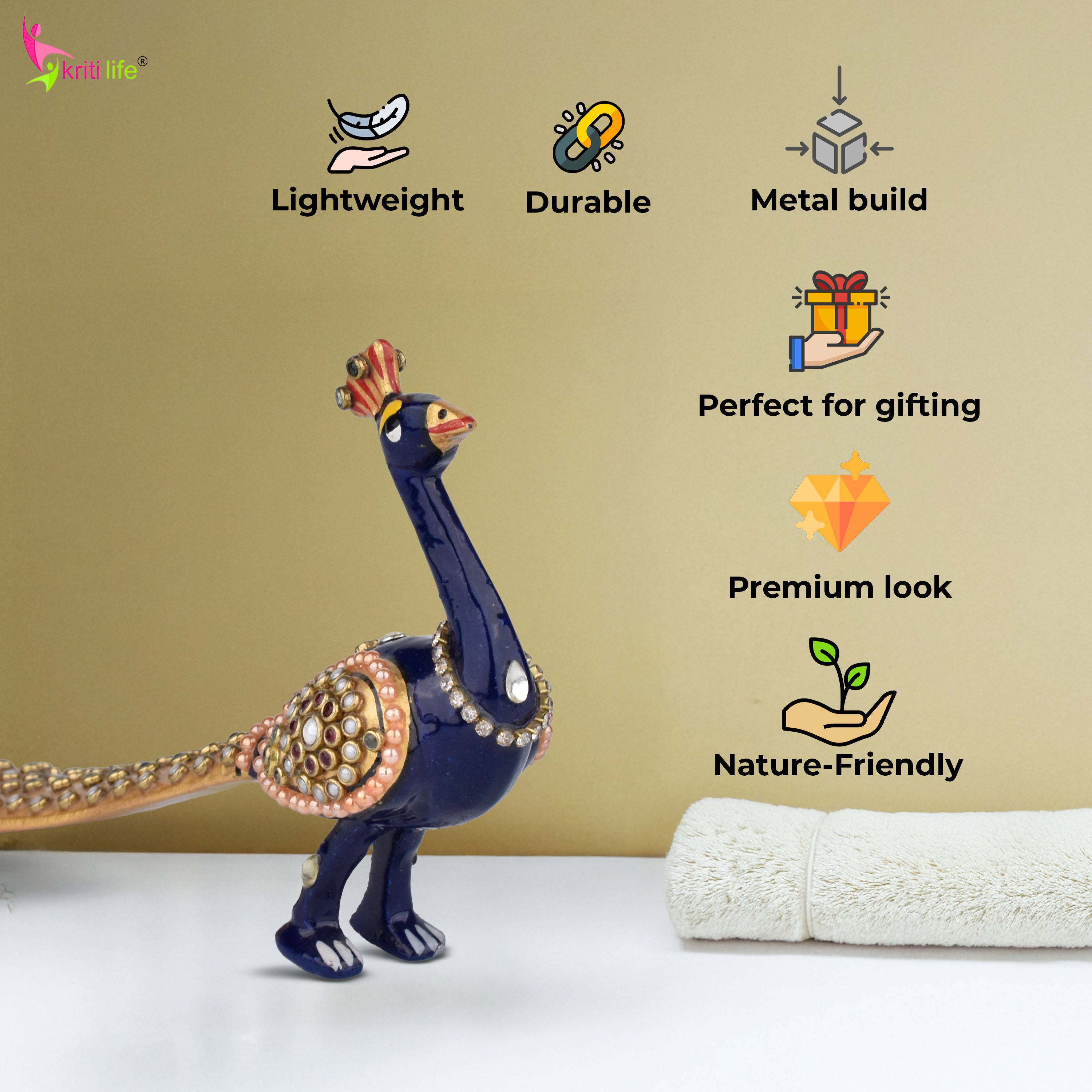 Handcrafted Aluminium Peacock Showpiece | Ethnic Decor Accent | 6 inches