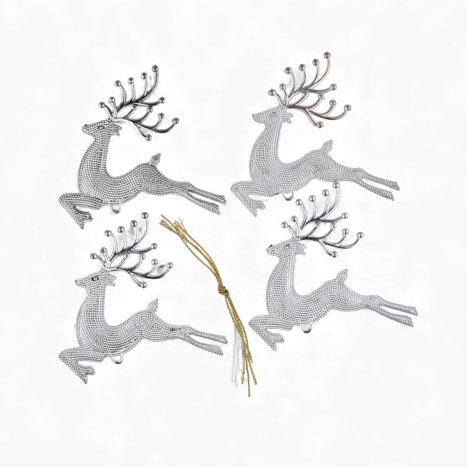 Silver Glitter Reindeer Christmas Ornaments – Hanging Décor (Pack of 4)