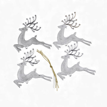 Silver Glitter Reindeer Christmas Ornaments – Hanging Décor (Pack of 4)