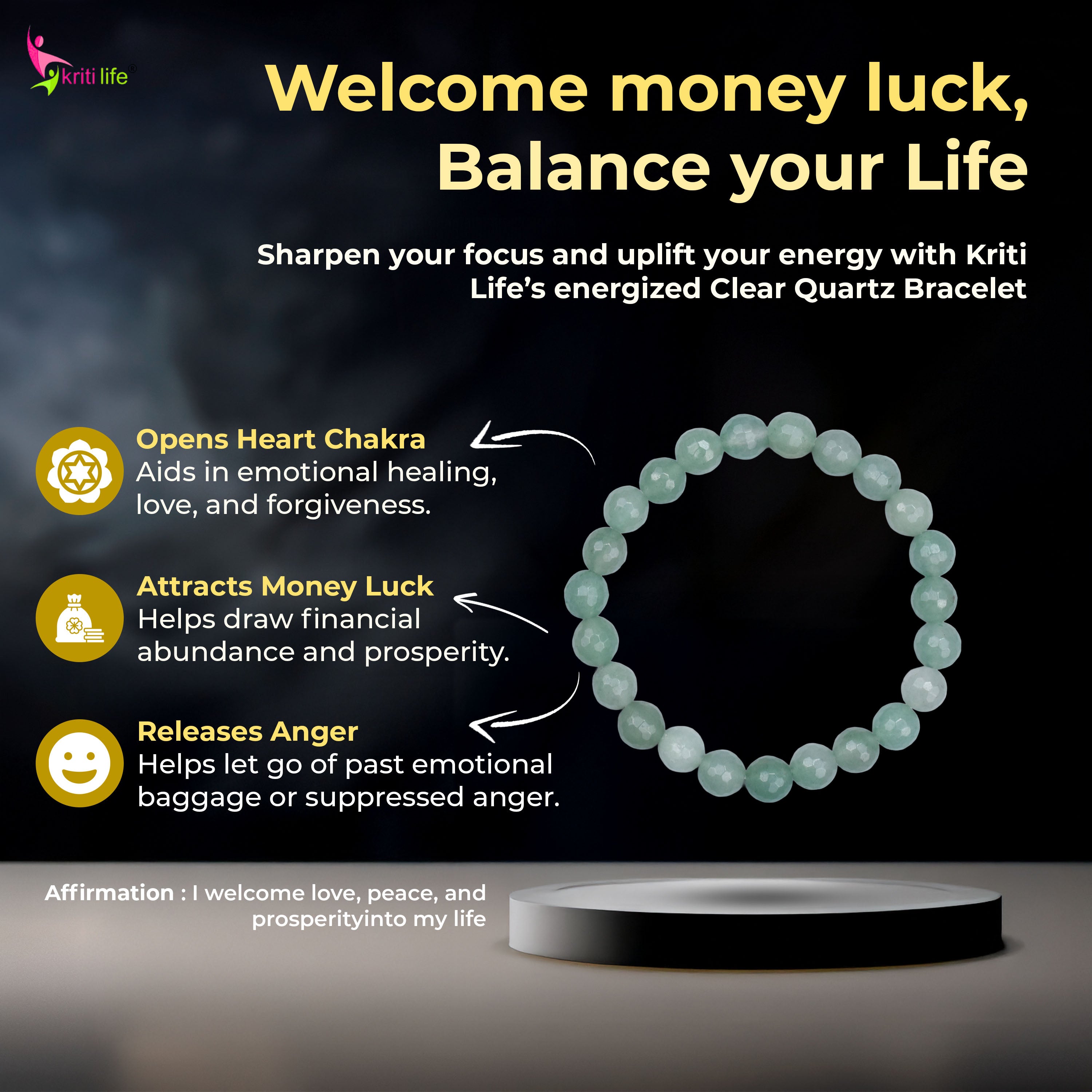 Natural Green Aventurine Crystal Bracelet for Money Luck, Positivity & Emotional Healing