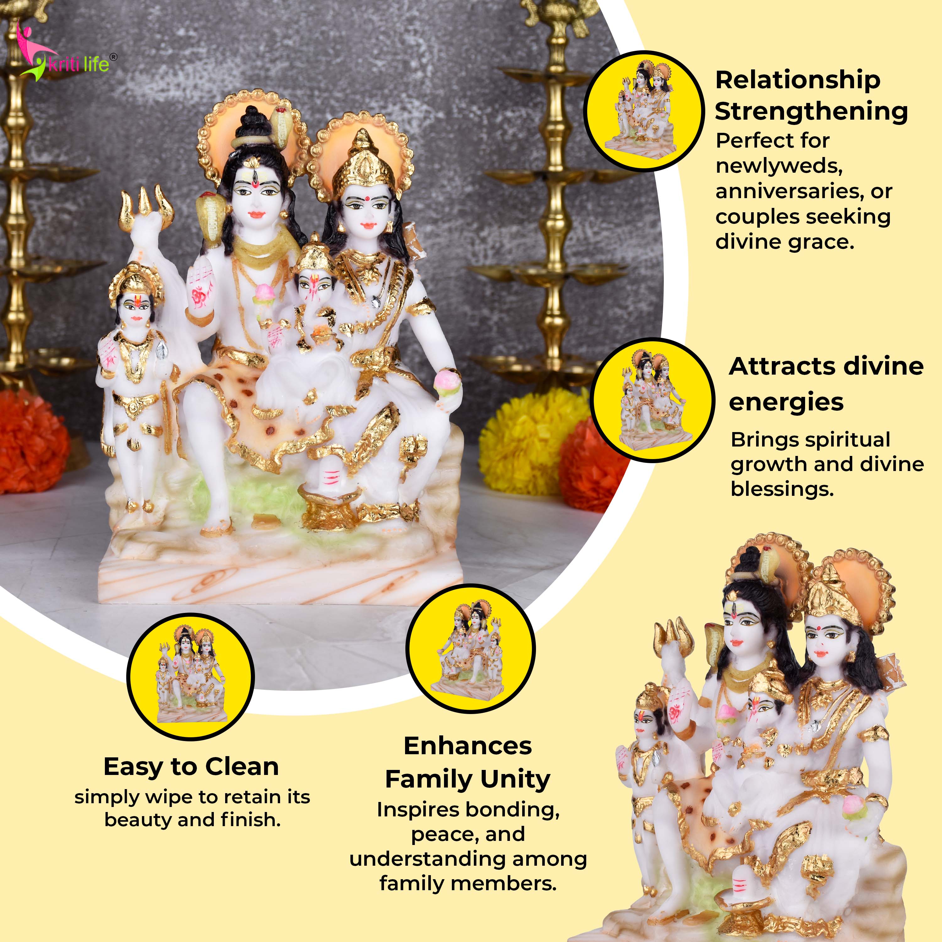 Shiv Parivar Idol – Lord Shiva Family Polyresin Statue (8.5 inches ) for Home Temple & Décor