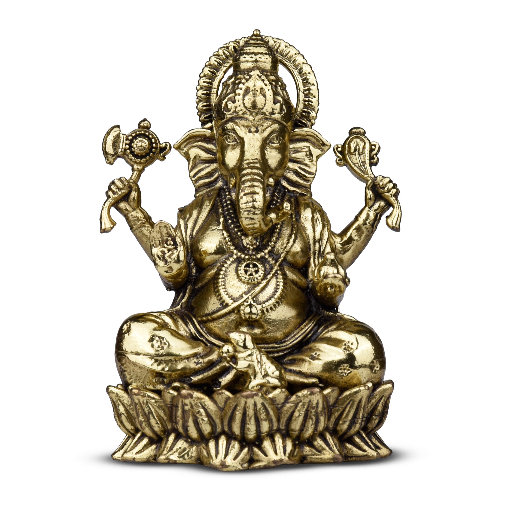 Brass Lord Ganesha Idol – Handcrafted Antique Finish Ganpati Statue for Home & Temple |Small size | 2 inches